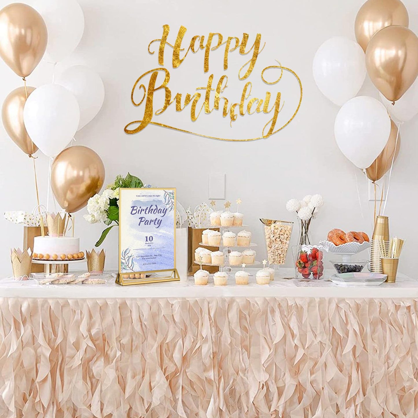 RETON 12 Pack Acrylic Sign Holder, A5 Clear Gold Frame Display Stand, Double Sided Picture Menu Flyer Holders, Wedding Table Number Frames for Cards Photo Party Decoration (A5)