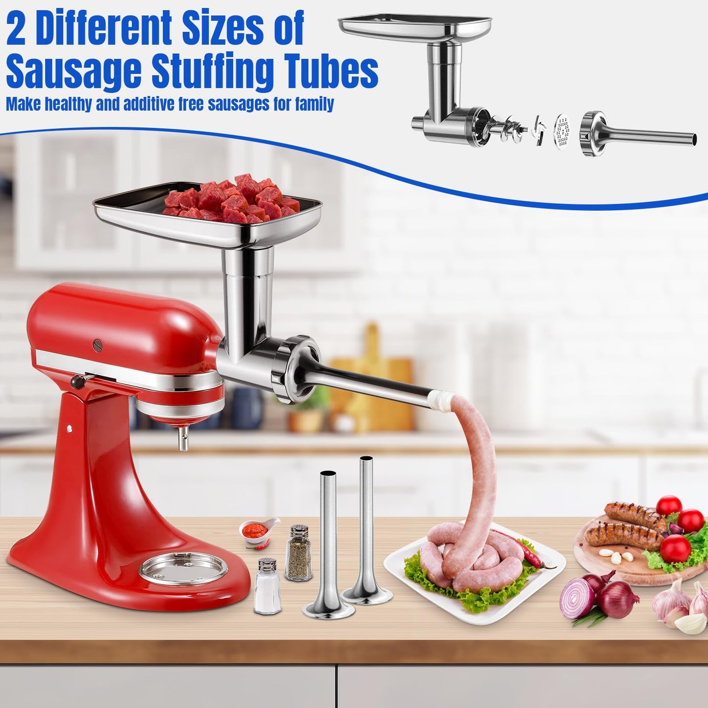 Stainless Steel Meat Grinder Attachments for Mixers, Meat Grinder, Sausage Stuffer, Perfect Grinder Attachment, Dishwasher Safe