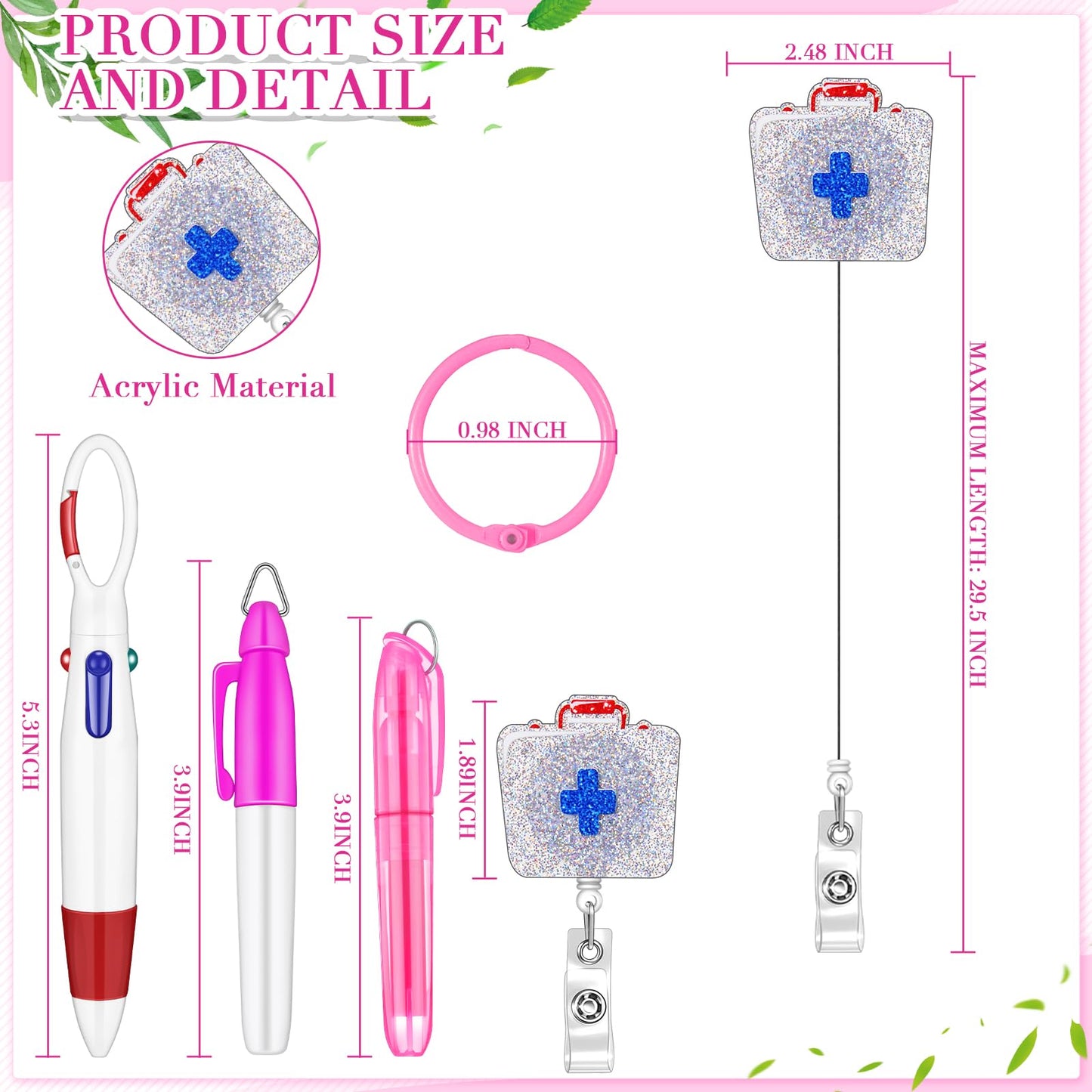 Lincia 90 Pcs Nurse Badge Accessories, Nurse Pen Set Include Retractable Badge Reel Clips, Ballpoint Pens, Markers, Highlighters, Keychains, Medical Staff Appreciation Gifts, 18 Sets(Classic)