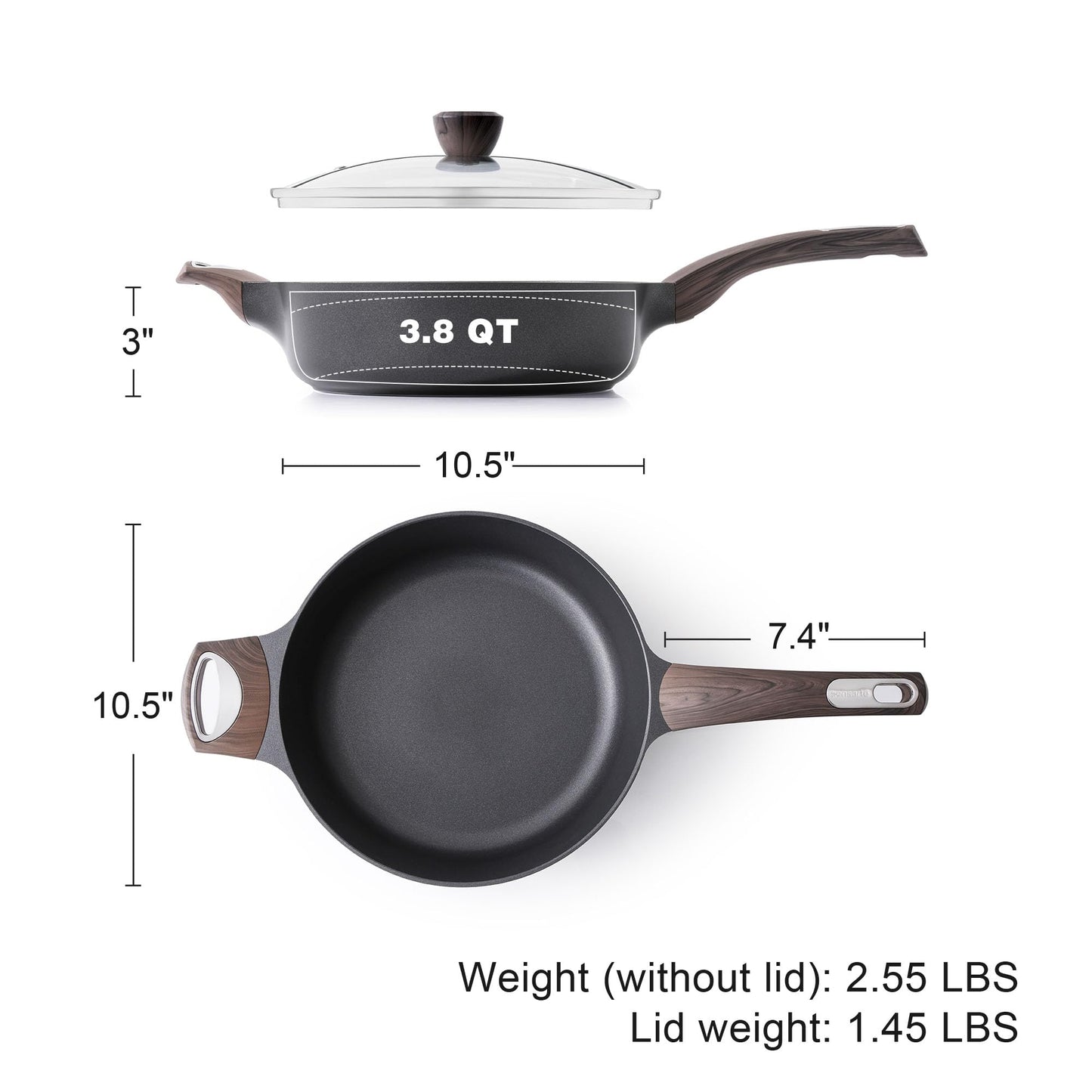 SENSARTE Nonstick Frying Pan Skillet with Lid, 10.5 Inch Deep Frying Pan, 3.8 Qt Non Stick Saute Pan with Cover, Induction Pan, Healthy Non Toxic Cooking Pan with Helper Handle, PFOA PFOS Free