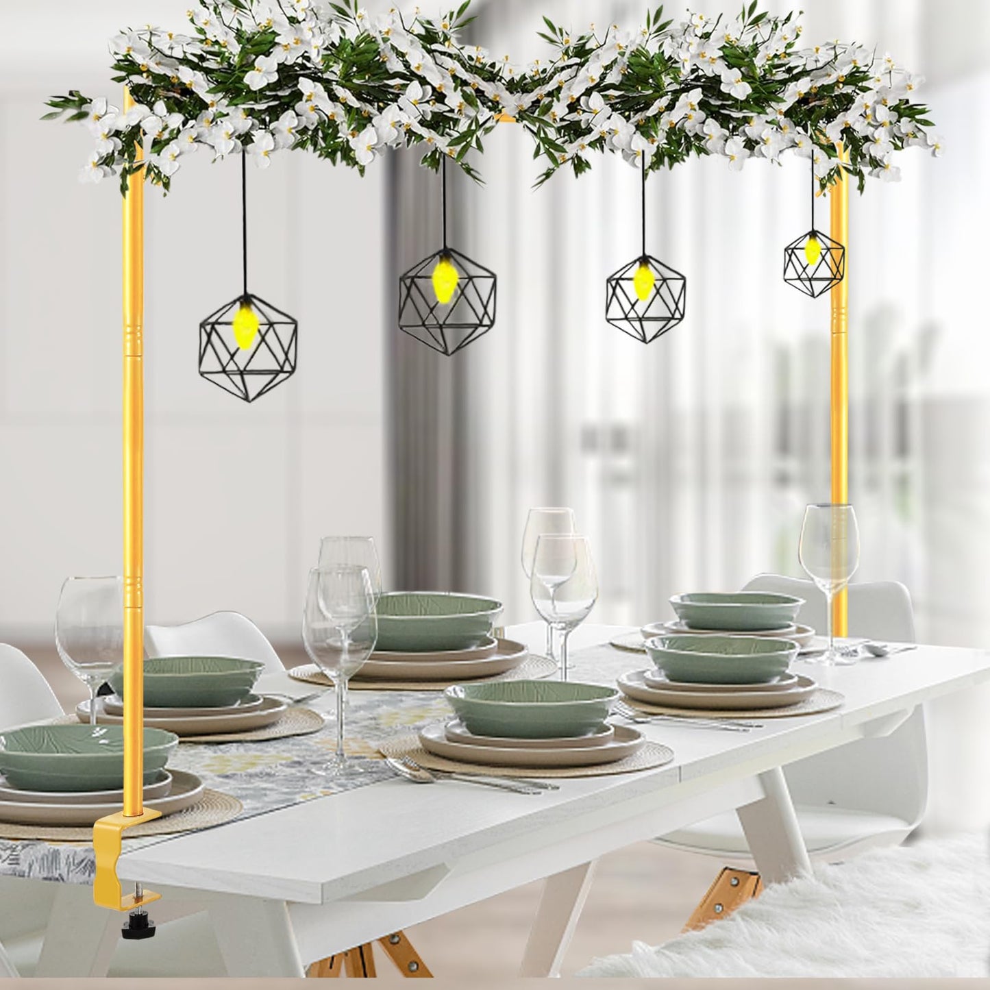 ParseBio Over The Table Rod Stand with Clamps Adjustable 31"-110'' Length 31"-64" Height Gold Table Balloon Arch Stand with Storage Bag, For Valentines Day Party Wedding Anniversary Decoration