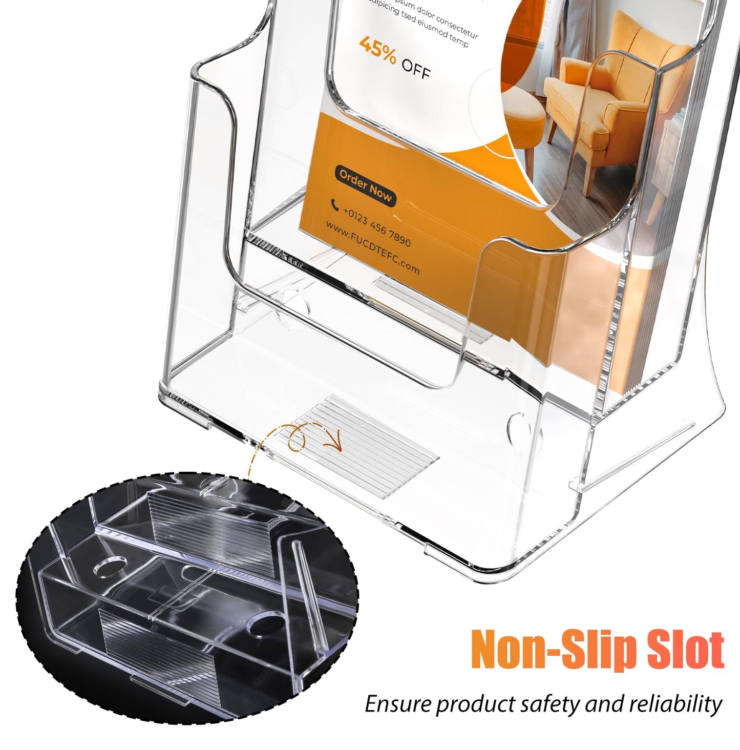 FUCDTEFC 2 Pack Acrylic Brochure Holder 8.5x11 & 4 x9 Inches, Clear 2 Tier Literature Magazine Stand Brochure Display Stand w Removable Divider Universal, Flyer Holder for Wall Mount or Countertop
