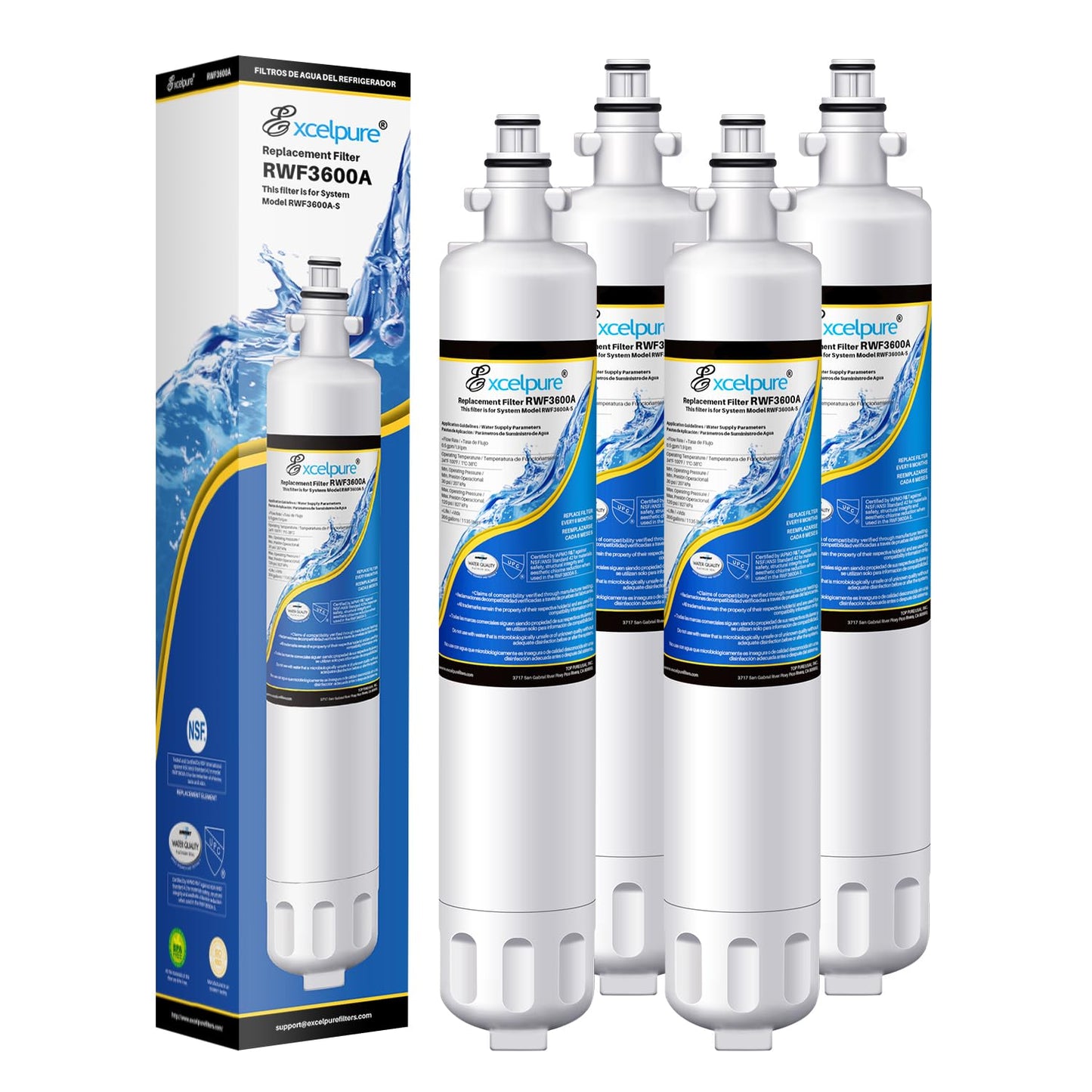 EXCELPURE RPWF Replacement for GE RPWF (Not RPWFE), RWF1063, RWF3600A, WSG-4, DWF-36, R-3600, MPF15350, OPFG3-RF300, BCF77, Refrigerator Water Filter, 4PACK