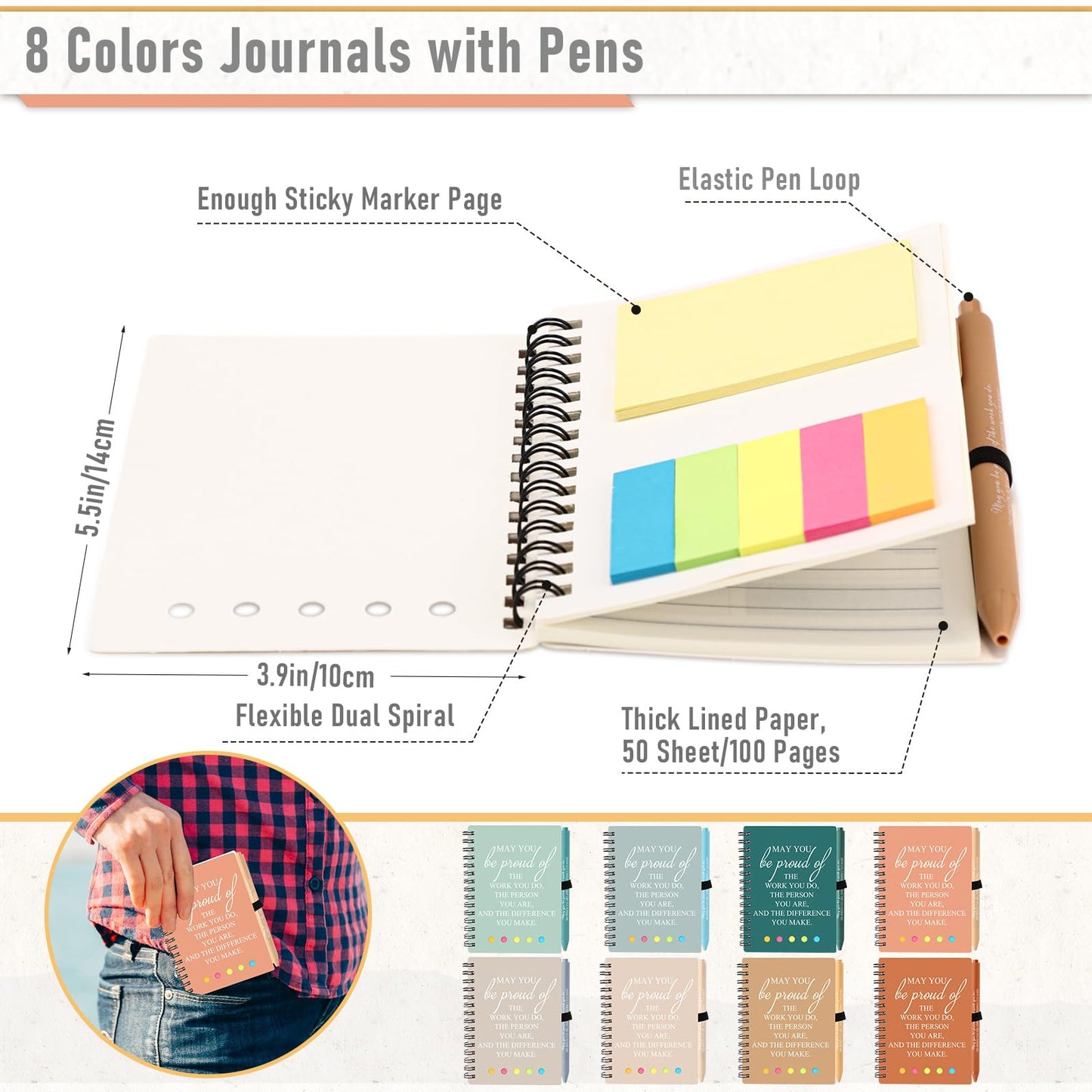 Resurhang 48 Pcs/24 Set End of The Year Teacher Appreciation Gifts Graduation Gift A6 Spiral Notebook with Ballpoint Pen Inspirational Journal for Staff Cna Week Gift(Light Color,May You)