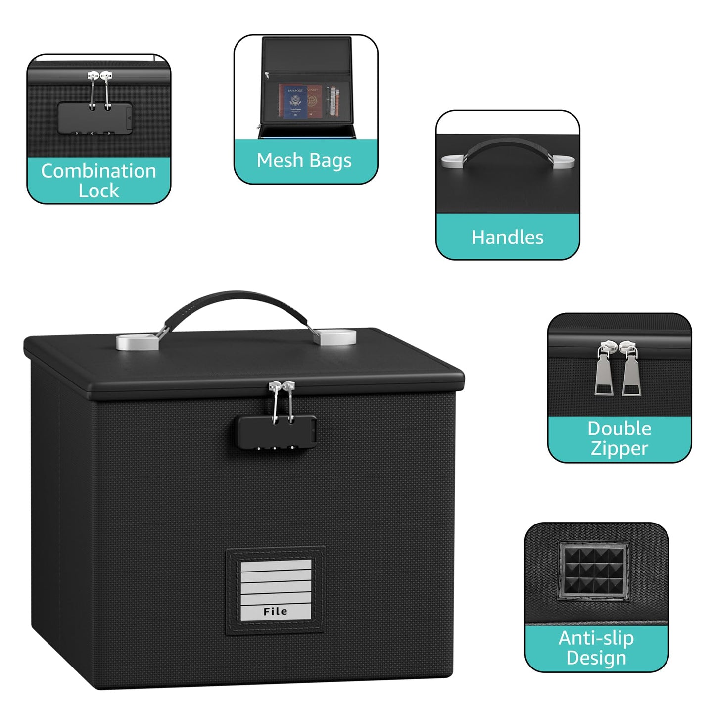 2 Pack Fireproof Document Box File Organizer - Portable Waterproof Fire Safe Locking Filing Storage Box with Handle for Hanging Letter Size Folder Important Document