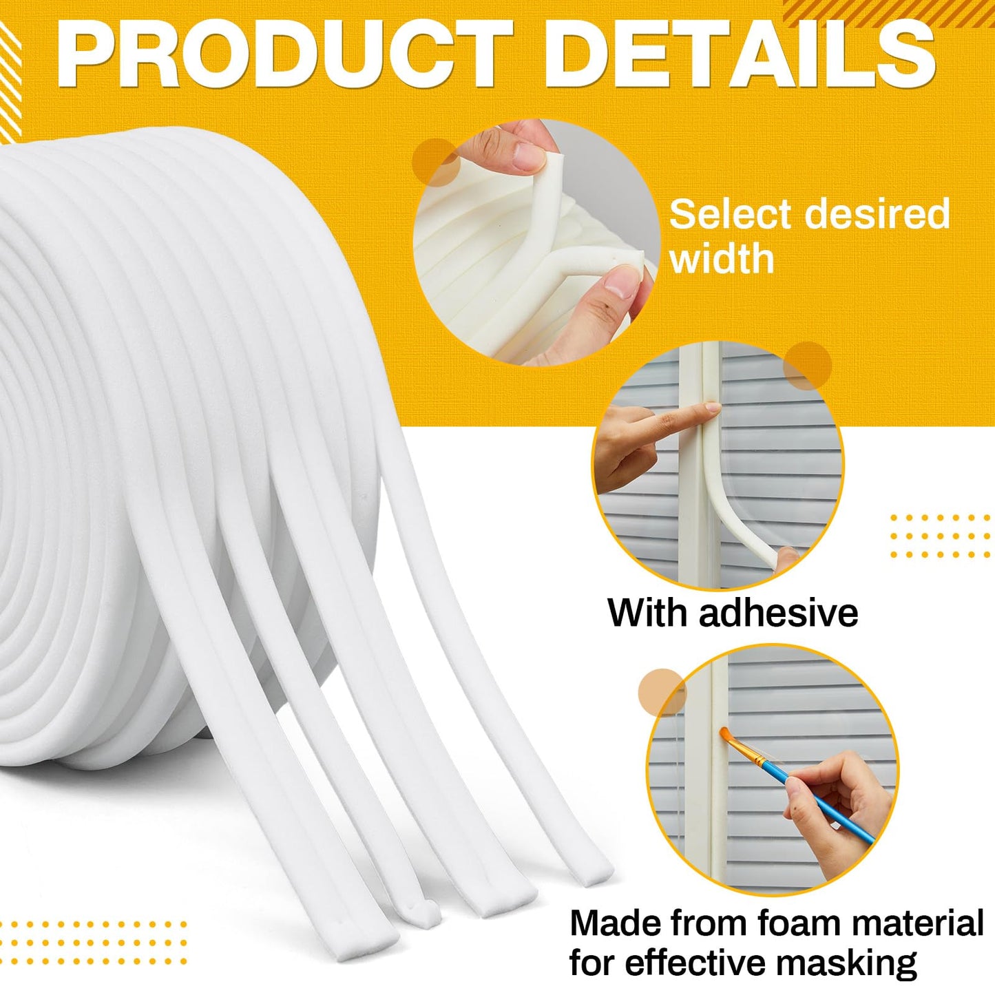 Pangda 1 Roll 1/2 Inch x 54 Yards Soft Edge Foam Masking Tape White Automotive Foam Making Tape for Sealing Car and Truck Door Jams Overspray Protection