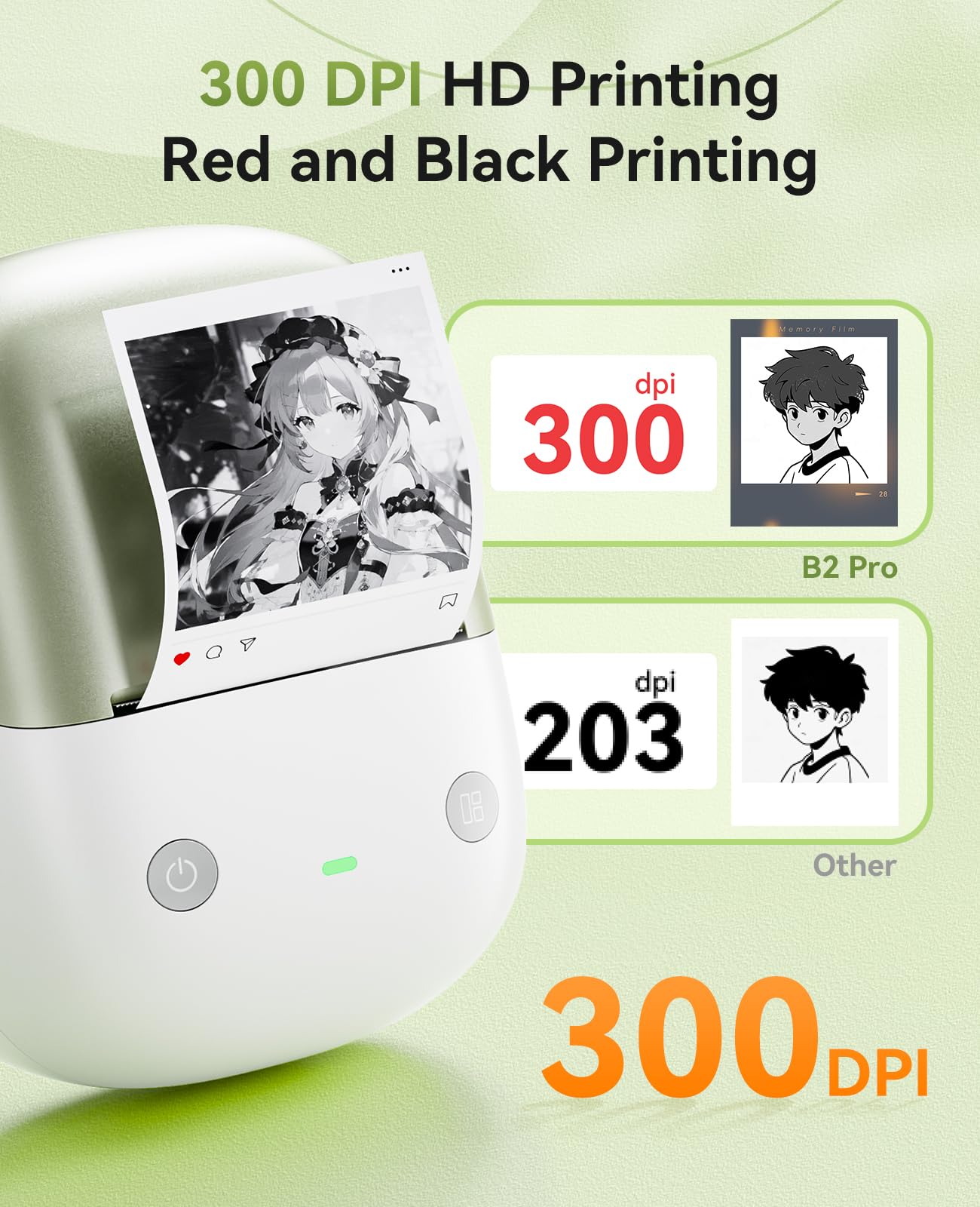 NIIMBOT B2 PRO Label Maker, 300DPI HD Thermal Label Printer, Support Red -Black Dual Color Printing, Sticker Printer for Home, School, Business and Office, Came with 1 Roll Label,Green