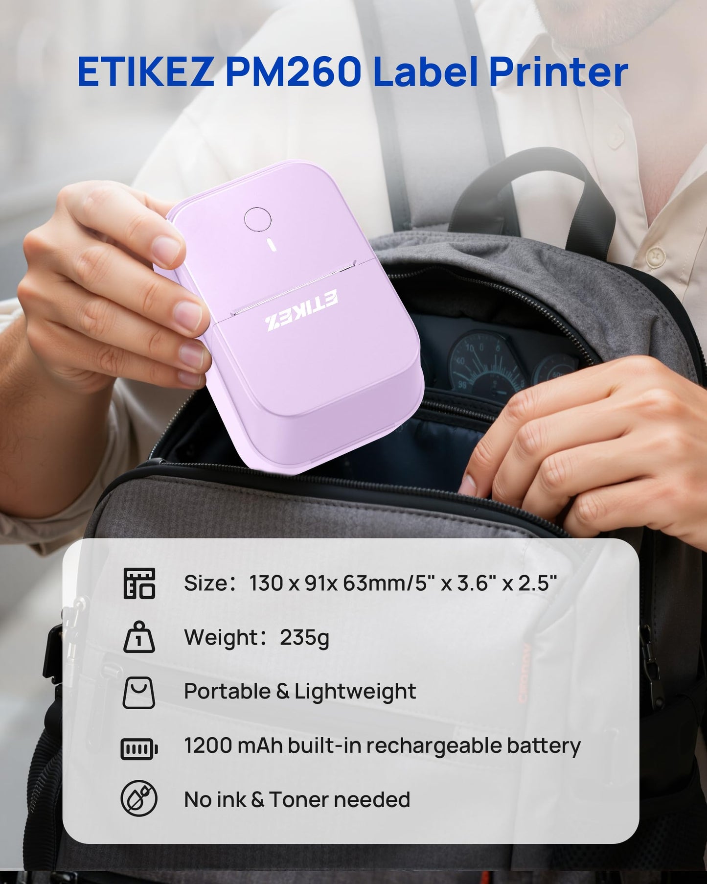 ETIKEZ PM260 Label Maker Machine with Tape, 2 Inch Label Tape Maker Bluetooth Label Printer, Inkless Portable Label Maker for Home, Kitchen, School, Office Organization, Purple