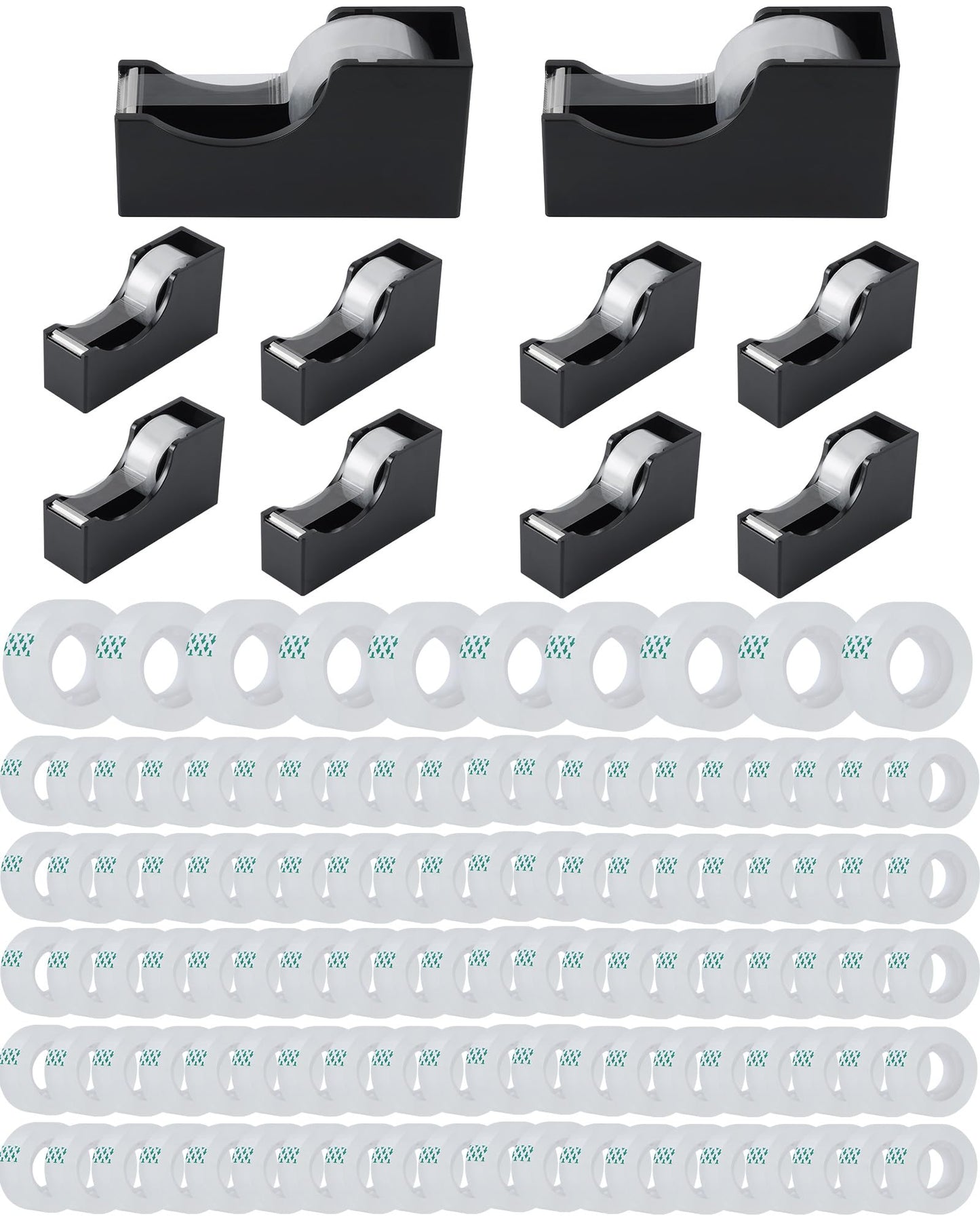 Lichamp Bulk Tape Dispenser with Refill Rolls, 120pc Clear Tape Rolls with 10pc Desk Dispenser for Office and School, 3/4 x 1000 Inches
