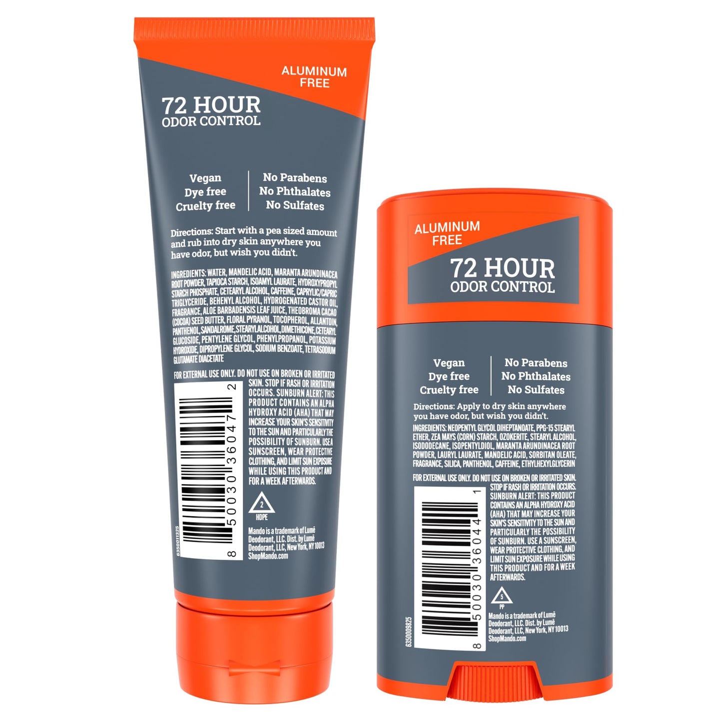 Mando Whole Body Deodorant - Invisible Cream Tube and Solid Stick - 72 Hour Odor Control - Aluminum Free, Baking Soda Free, Skin Safe - 3.0 Ounce Tube and 2.6 Ounce Solid Stick Bundle - Mt Fuji