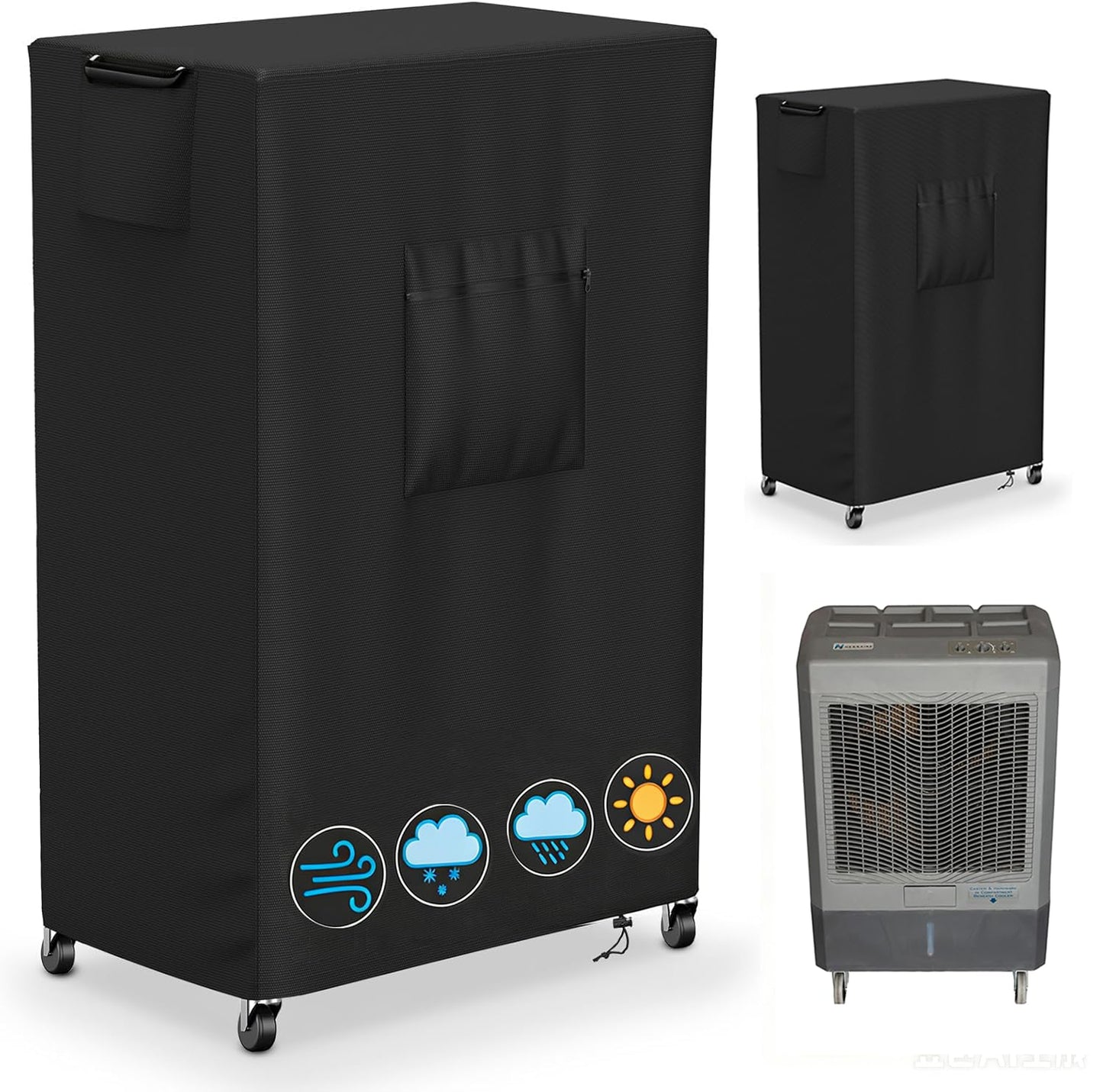 Evaporative Cooler Cover for Hessaire MC61M / MC61V 5300 CFM Portable Evaporative Cooler, 600D Waterproof Outdoor Portable Swamp Cooler Cover for Hessaire Outdoor Air Conditioner - 29" X 18" X 45"