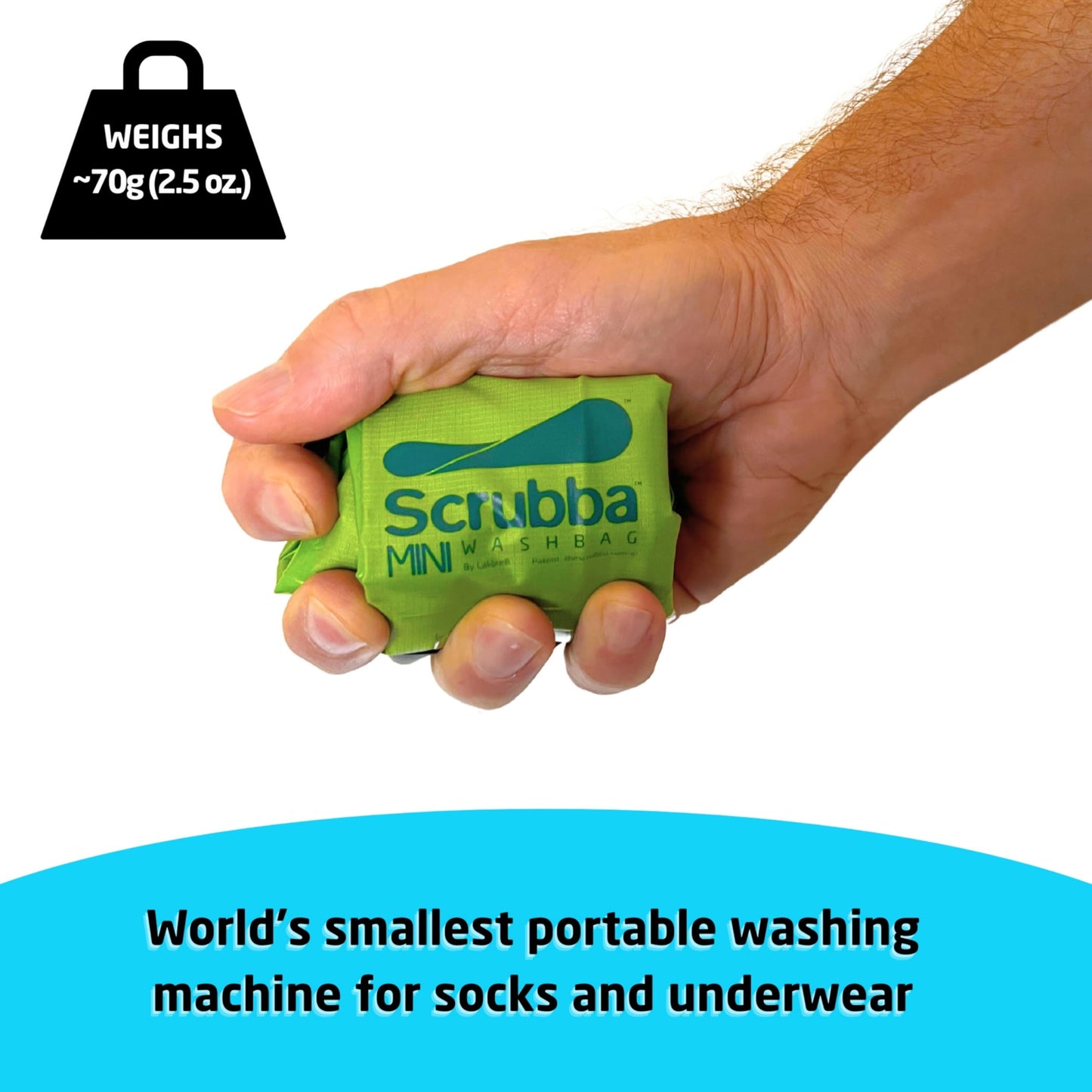Scrubba MINI Wash Bag - Patented Washboard-in-a-Bag™ Ultra-Light Portable Manual Washing Machine for Travel, Camping, Backpacking & Cruise - Pack Light, Wash Clothes Anywhere in Minutes (3.0 oz)