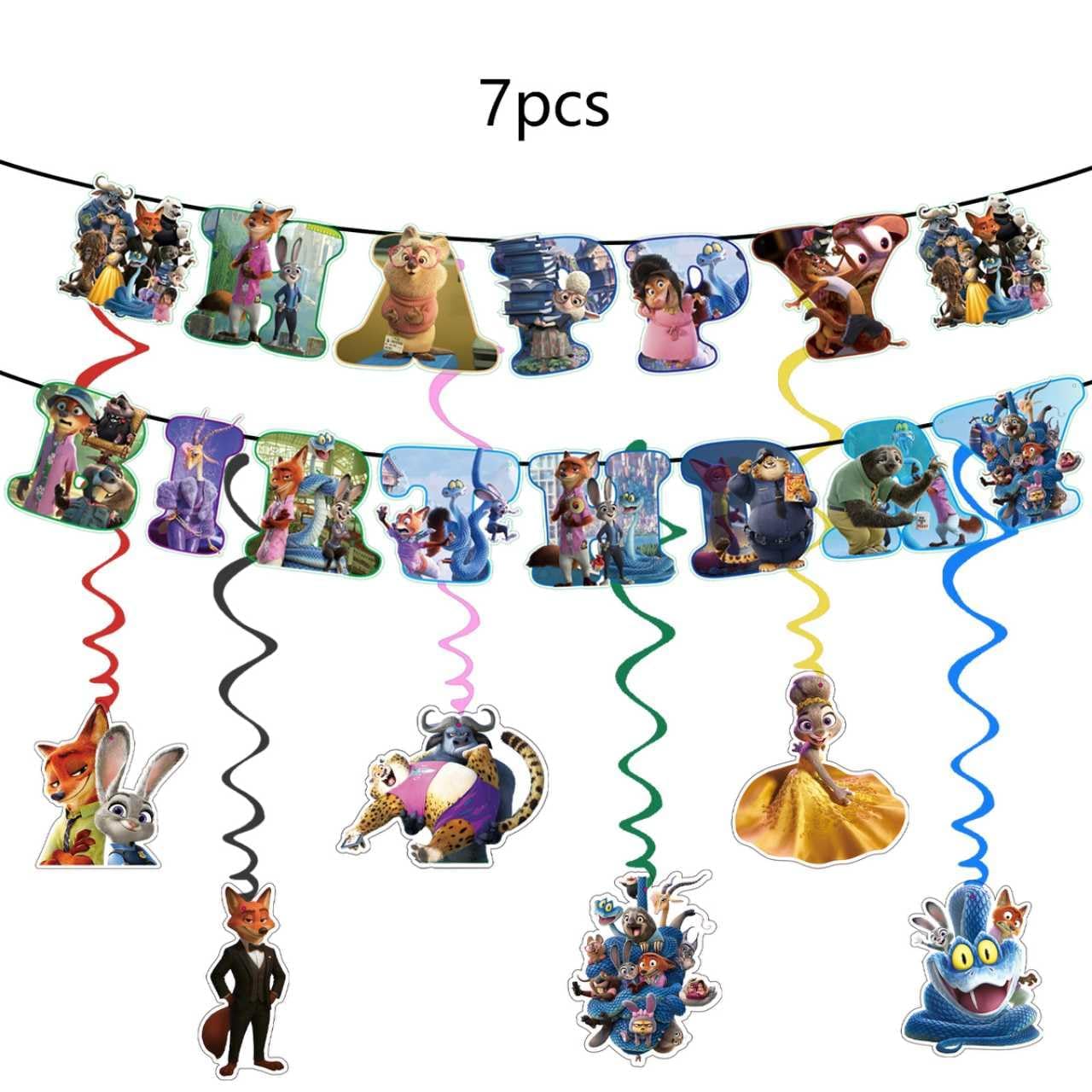 68PCS Zootopia2 Party Tableware Set, Including 6 Hanging Swirls, 1 Tablecloth (71''x42''), 20 7-inch Plates, 20 9-inch Plates, 20 Napkins, 1 Banner Zootopia Themed Birthday Party Decoration Supplies