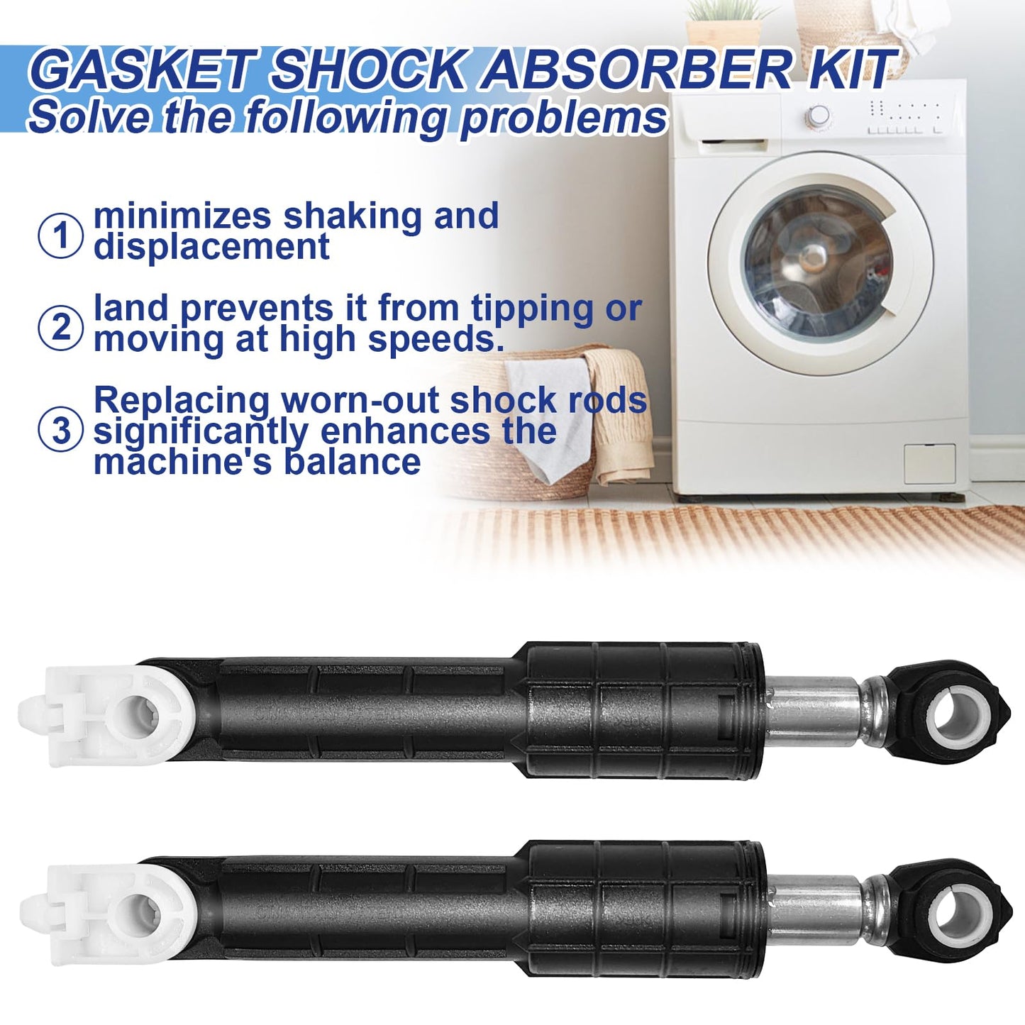 WH01X20826 Washer Shock Absorber Kit (4 Shock and 4 Pins) Fit for GE General Electric, Kenmore Washers Replaces WH01X10343 WH01X10385 WH01X10260 WH01X10425 AH1482318 AP4265856 PS1482318 PD00001516