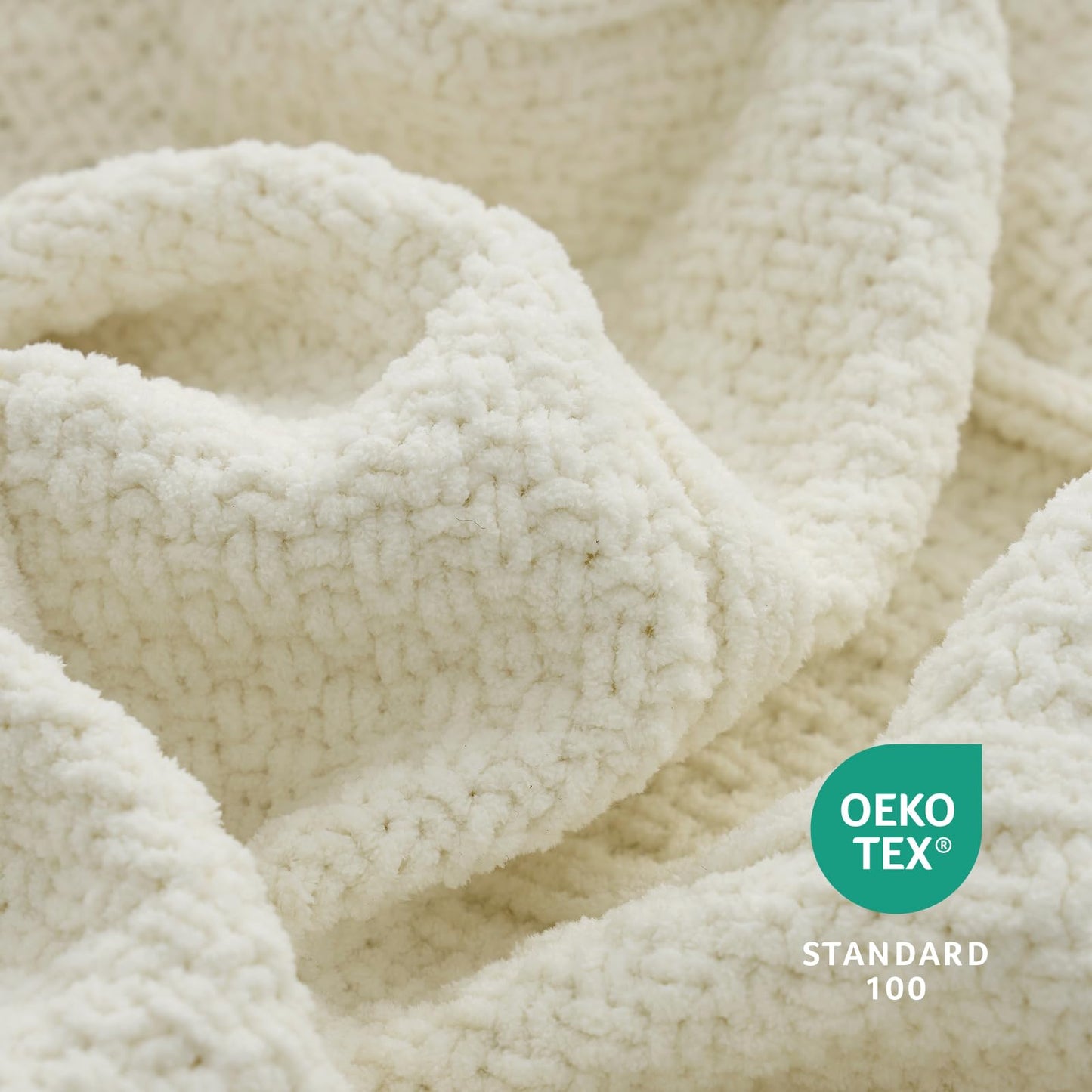 Amélie Home Premium Chenille Throw Blanket, Soft Cozy Moss Stitch Knit Blanket for Couch, Sofa, Chair, Home Decor, Cream White 50"x60"