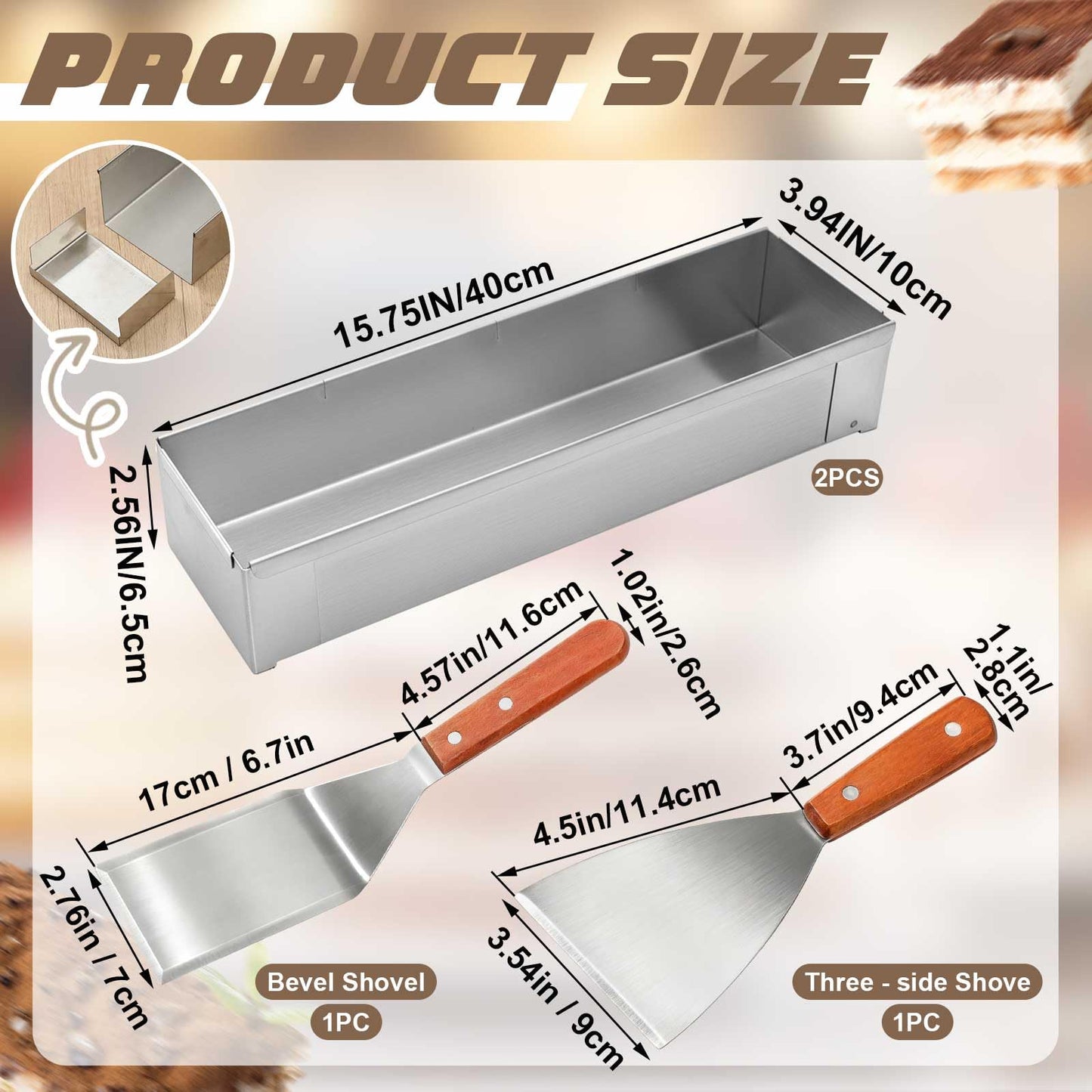 Blushtier 2 Pack Nonstick Rectangle Tiramisu Cake Pan with Acrylic Lid and 2 Metal Spatula Removable Frame 304 Stainless Steel Cake Baking Molds for Tiramisu Cheesecake Mousse