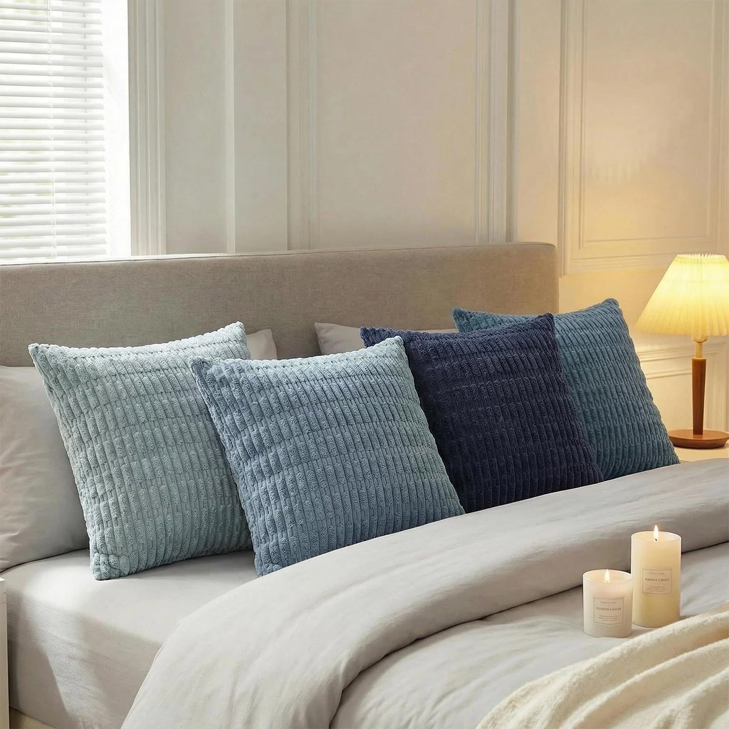 Fancy Homi 4 Packs Decorative Throw Pillow Covers for Living Room Couch Bed, Modern Farmhouse Boho Home Décor Accent Cushion Case, 18" x 18", Blue Series