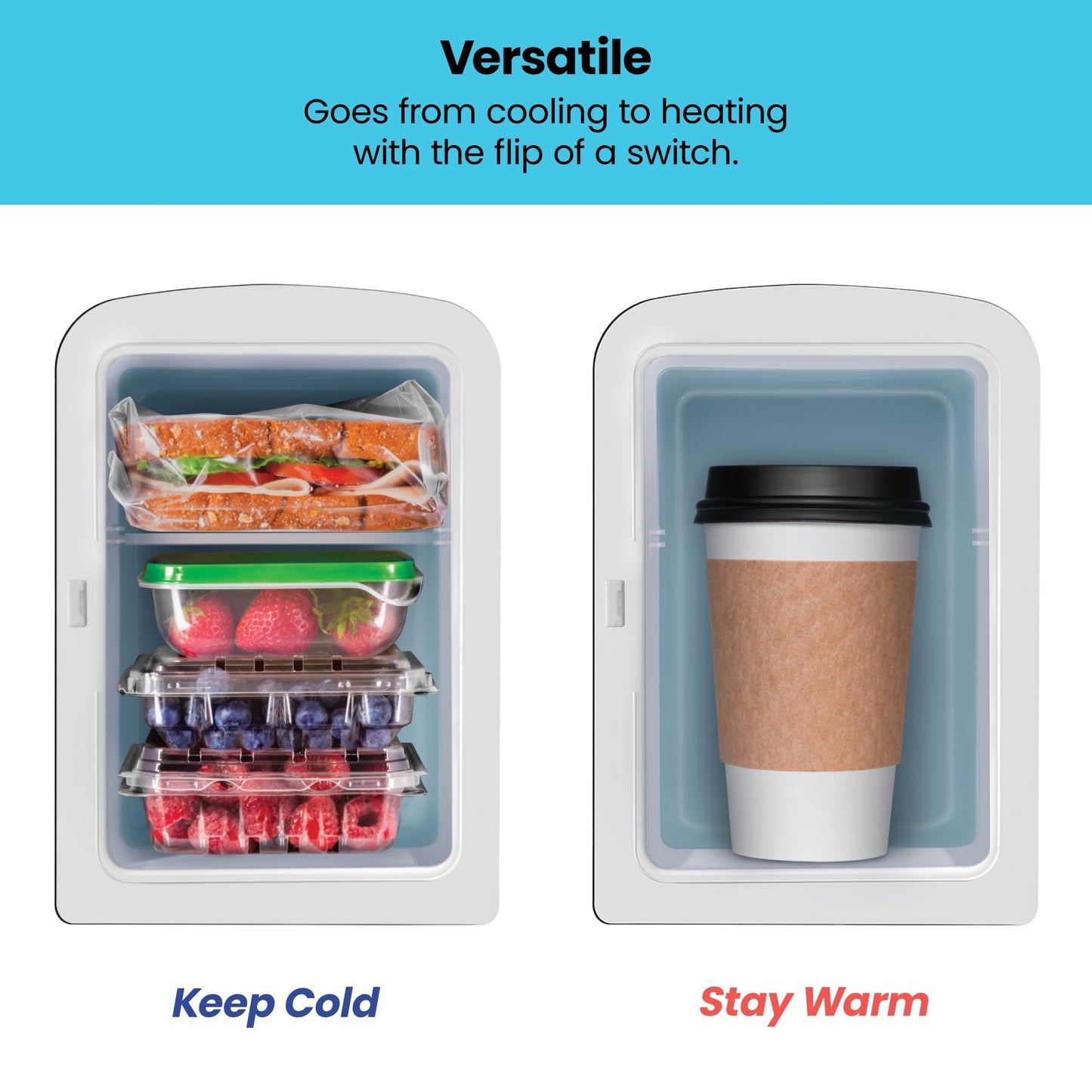 Chefman - Iceman Mini Portable Black Personal Fridge Cools Or Heats and Provides Compact Storage For Skincare, Snacks, Or 6 12oz Cans W/A Lightweight 4-liter Capacity To Take On The Go