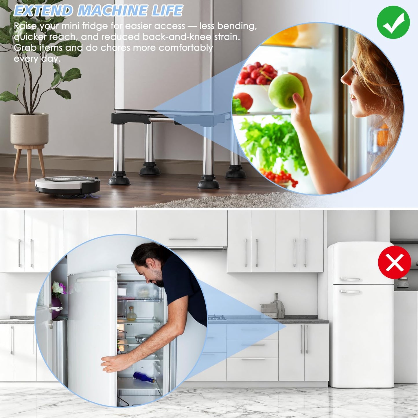 Mini Fridge Stand Height 11.8"-13" Adjustable Refrigerator Washing Machine Stand Base with 4 Strong Feet Heavy Duty Portable Washer Dryer Stand Laundry Pedestal Universal Platform Load 660LB-Black