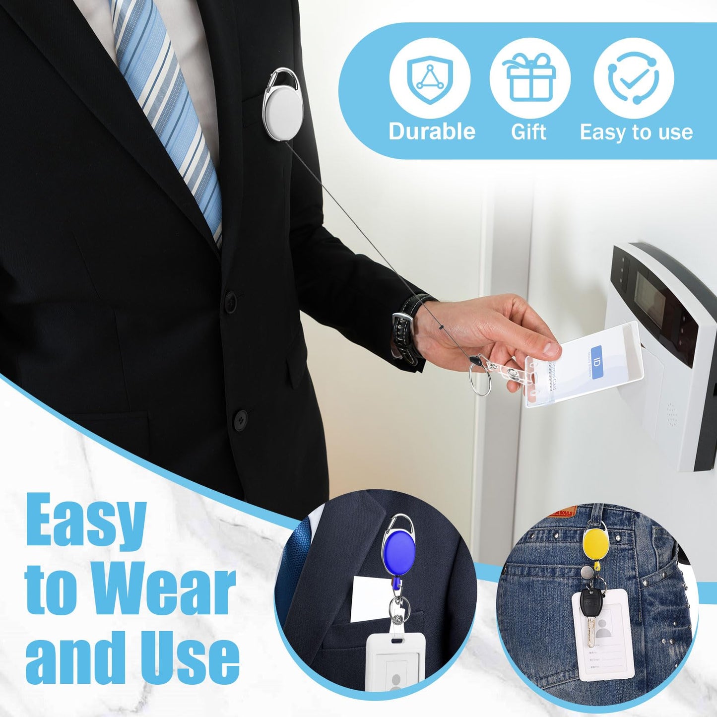 Yaomiao 60 Pack Retractable Badge Holder Reel with Clips Heavy Duty ID Card Holder Reels Bulk with Key Ring for Office Worker Doctor Nurse Employee School Students (Colorful)