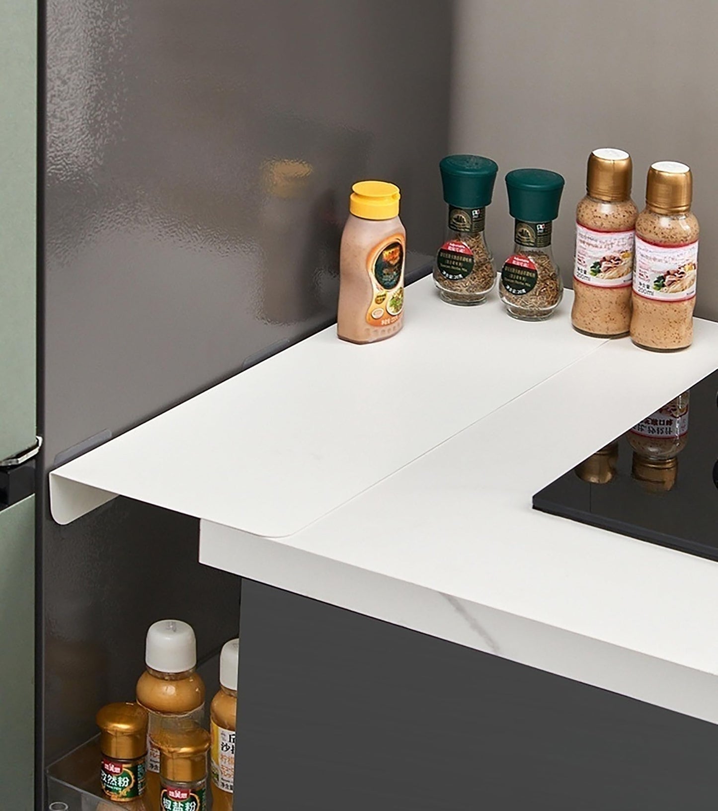 Metal Kitchen Refrigerator Gap Partition Countertop Gap Extension Board,Gap Covers Between Countertop and Walls, Refrigerator Side Partition, No Drill(White,23.62 * 3.93inch)