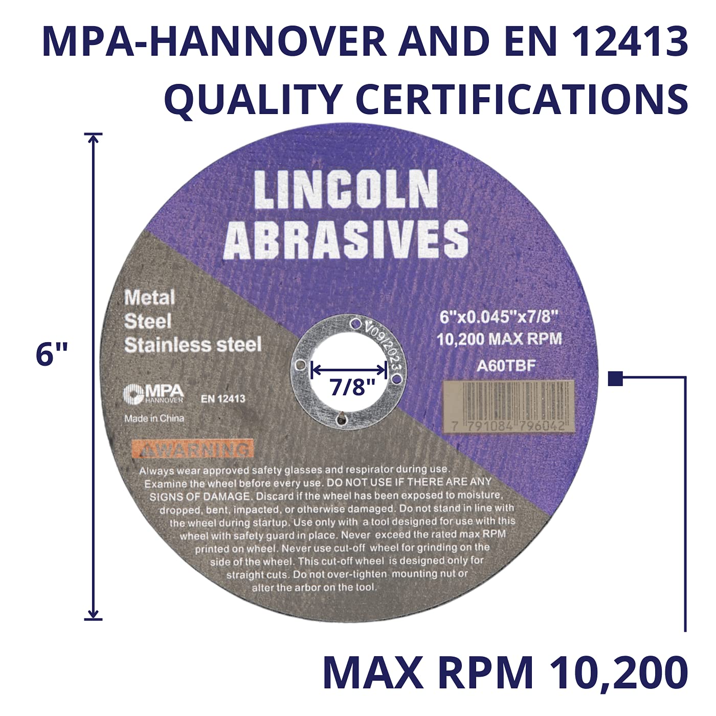 100 Pack 6" Cut-Off Wheels Lincoln Abrasives .045" Metal & Stainless Steel