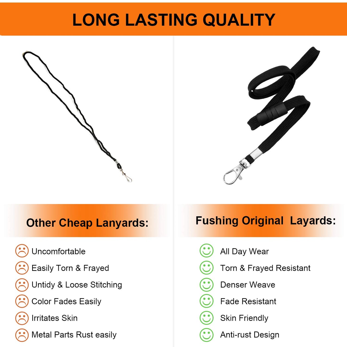 Fushing Breakaway Neck Lanyards Key Chain - Black Badge Lanyards for ID Badge Holders, Comfortable Neck Straps (100)