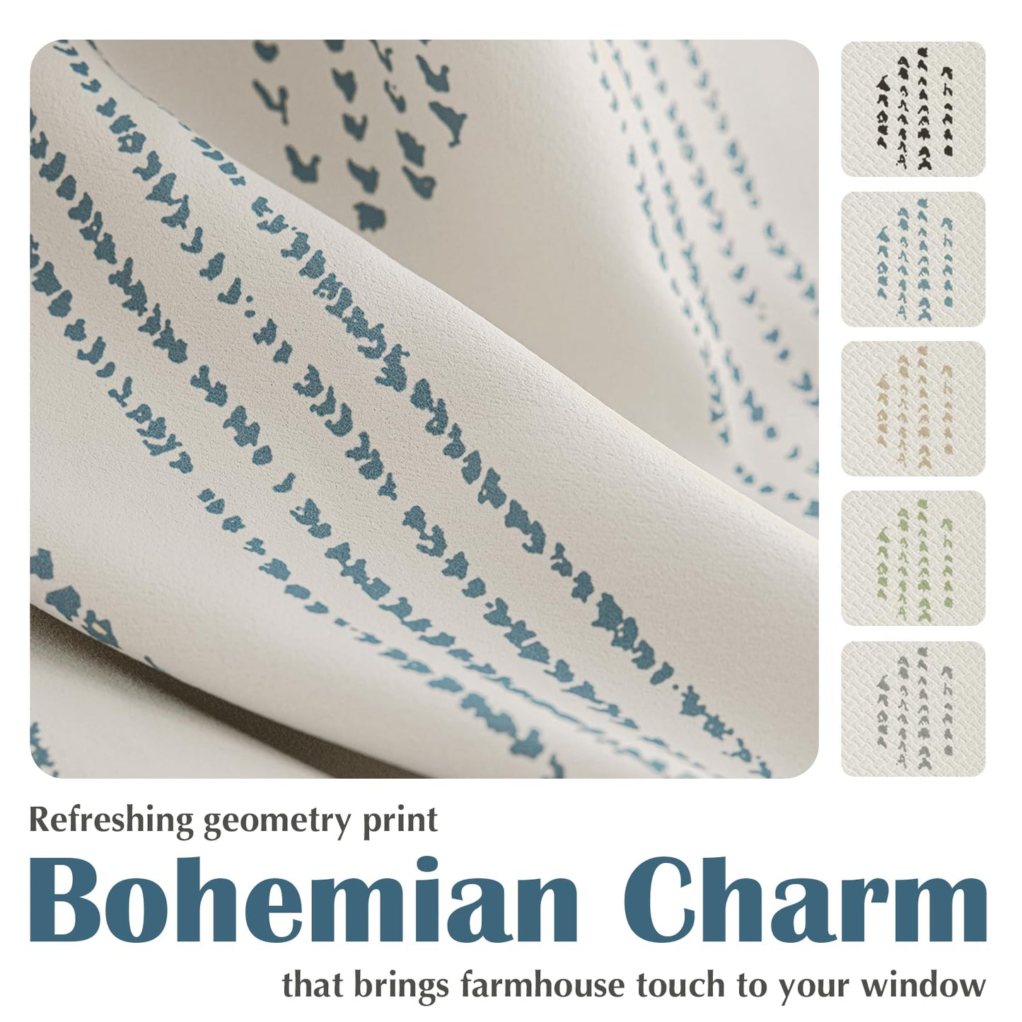 ugoutry 100% Boho Blackout Curtains 84 Inches Long for Bedroom, Blue on Beige Patterned Bohemian Curtains for Living Room, Geometric Striped Thermal Insulated Window Drapes Gromment Top 2 Panels