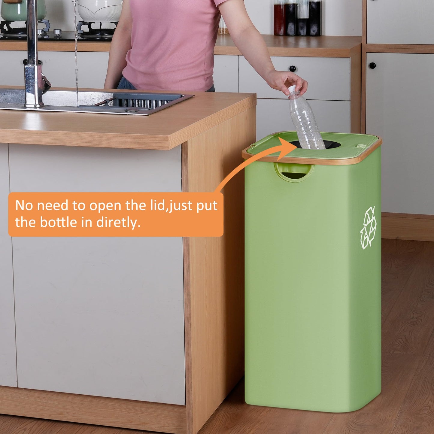 iEGrow 29 Gallons Recycling Bins for Kitchen, Indoor Recycle Bins with Lid, 110L Large Recycle bin with 2 Removeable Reusable Inner Bags, for Bottles Cans Glass Plastice Cartons(Green)