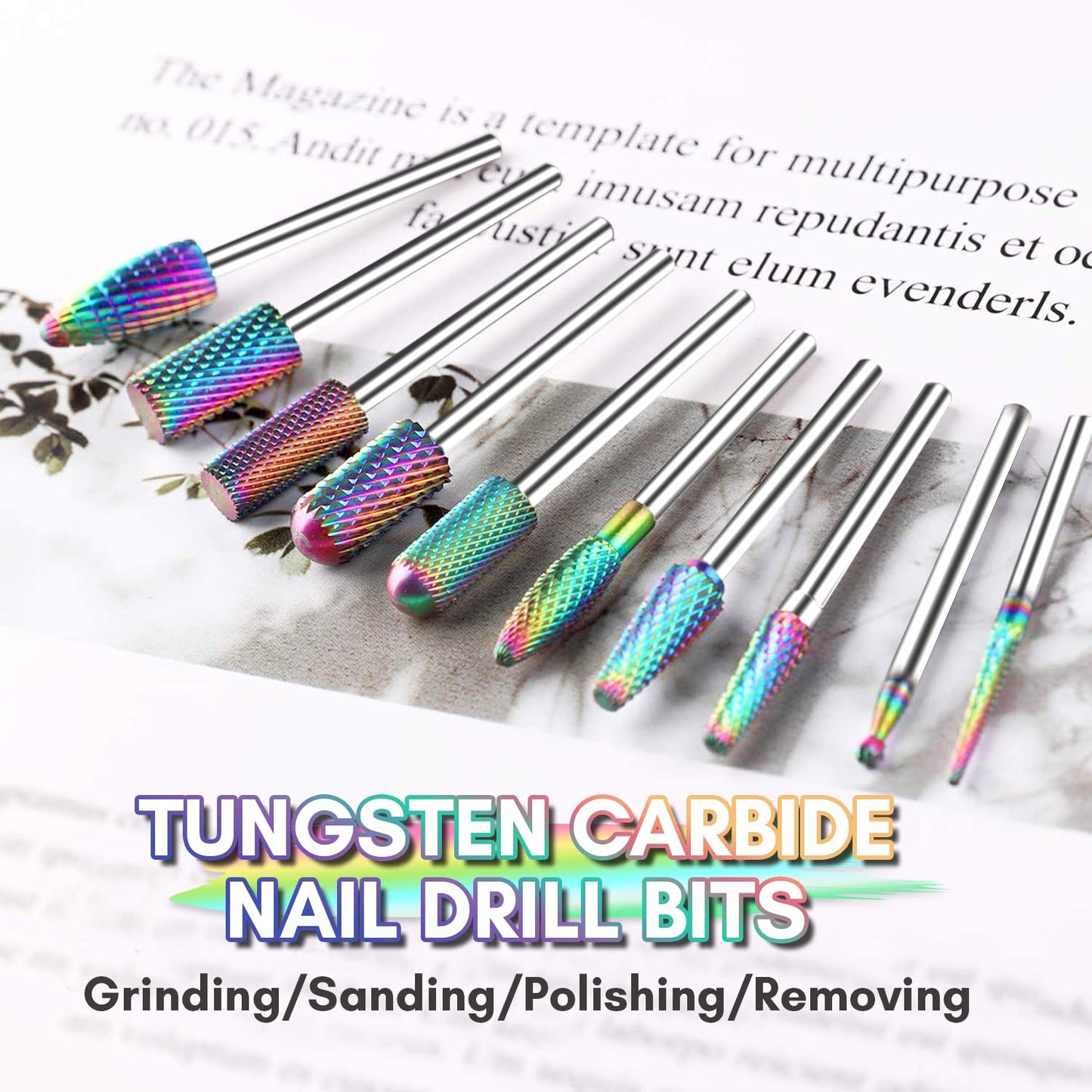 Makartt Nail Drill Bits Set:10Pcs Dimond Tungsten Carbide Nails Bits,3/32 Inch for Acrylic Gel Nails Cuticle Tools,Remove Acrylic Poly Nail Gel Nail Polish B-36,Bit Kit Manicure Pedicure Home Salon