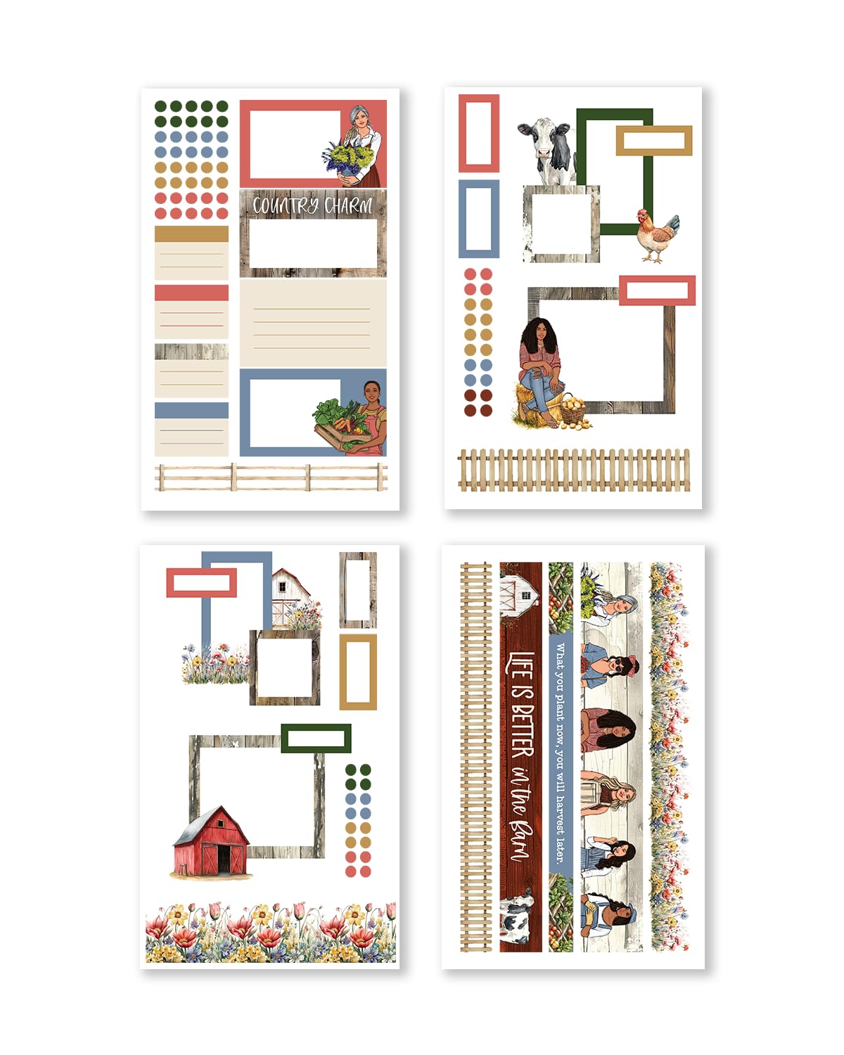 Rongrong Country Charm Planner Sticker Book for Planners, Calendars and Journals – Premium Quality Hand Drawn Perfect for Lovers of The Countryside – Scrapbook Accessories – 24 Pages