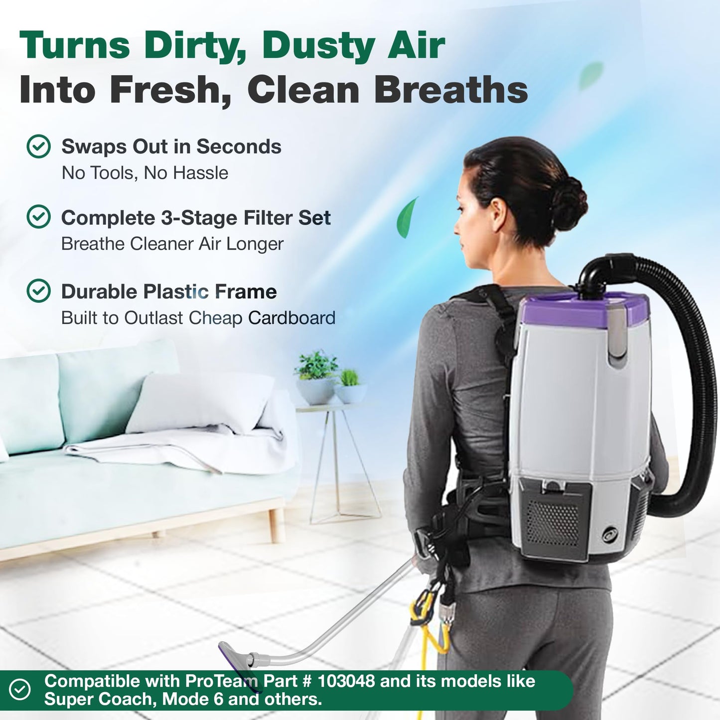 Static Dissipating Backpack Vacuum Hose (1-1/2-inch Cuffs) Replacement Compatible with ProTeam Super Coach Vac, Mode 6 and other models, Part 103048 - by Think Crucial (1 Pack)