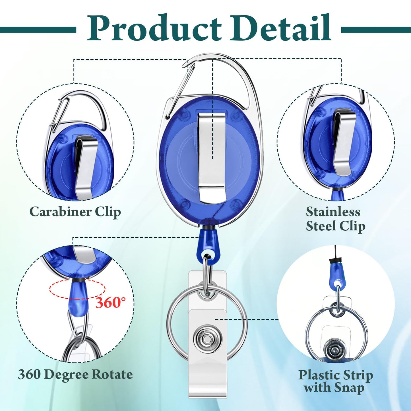Honoson 50 Pcs Heavy Duty Retractable Badge Reels Batch ID Badge Holder Retractable Clip Bulk Key Holder with Ring for Office Worker Employee, Doctor Nurse Gifts (Blue)