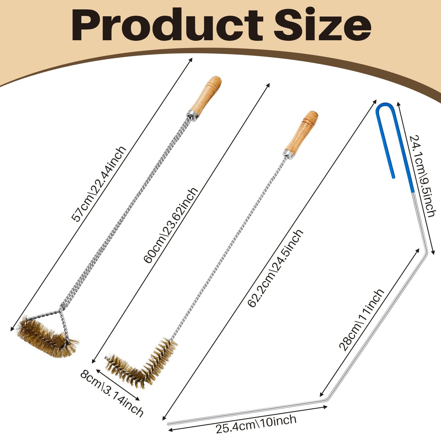 Nuenen 3 Pieces Fryer Cleaning Tools Including L Shaped Fryer Cleaning Brush, Deep Cleanout Rod and Long Handle Basket Brush, Good to 750f for Restaurant Accessories