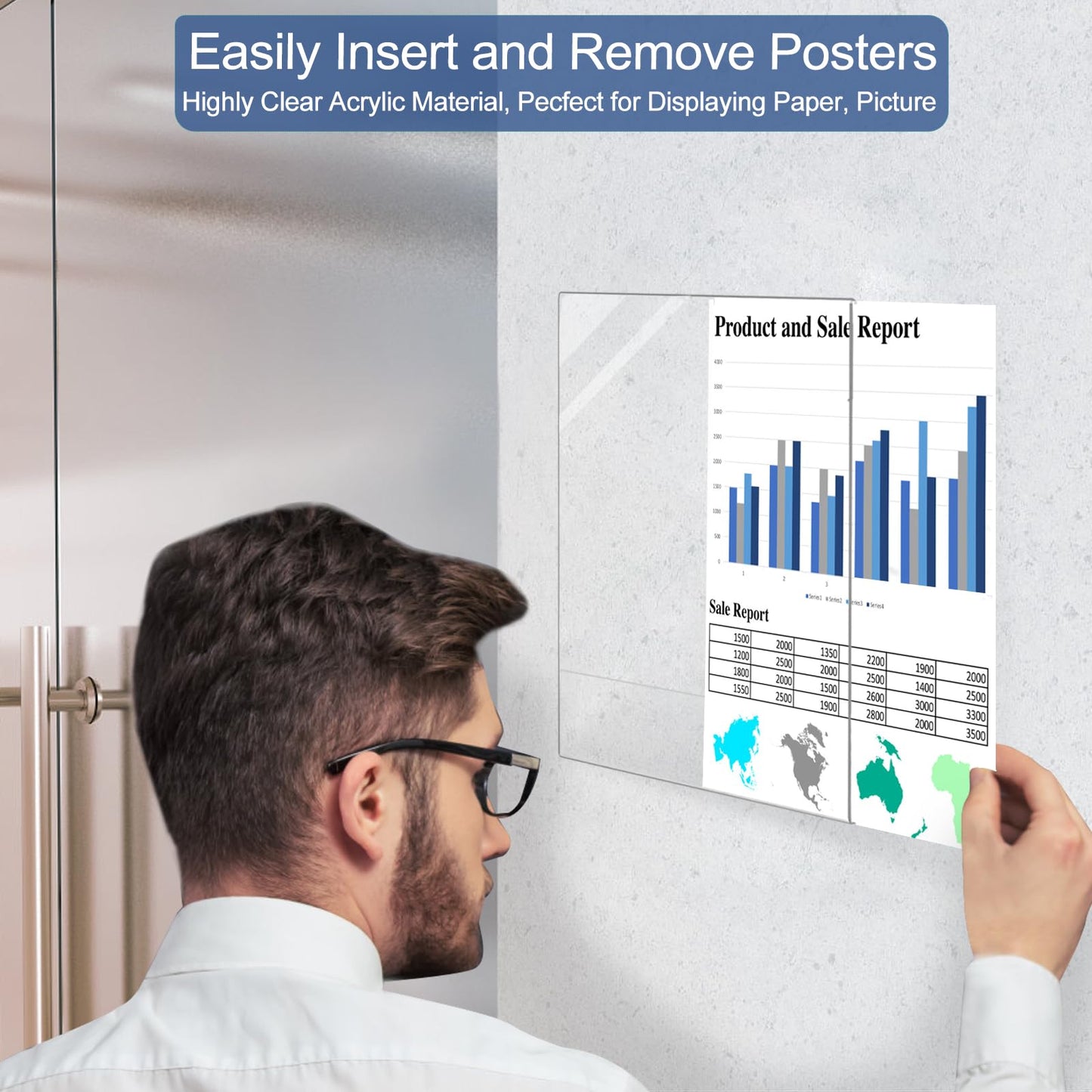 Acrylic Sign Holder 8.5 x 11 Wall Mount, Clear Plastic Paper Sign Display with Tape, No Drilling Acrylic Wall Frame for Office, Home, Store, Restaurant (12 Pack)