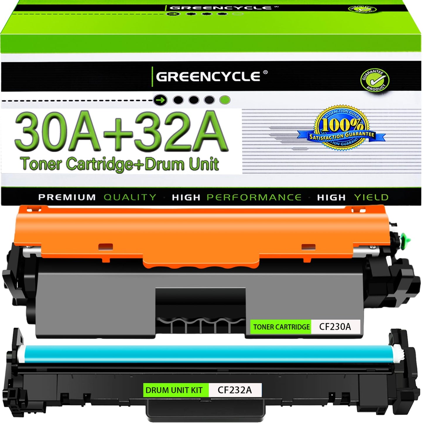 greencycle 30A and 32A Set Compatible for HP 30A CF230A Toner Cartridge Black and HP 32A CF232A Drum Unit Use for Laser Jet Pro MFP M227fdw M227fdn M227sdn M203dn M203dw M203d(1Toner + 1Drum)