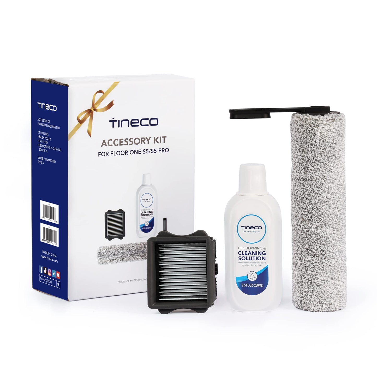 Tineco Floor ONE S5 / iFLOOR 5 Breeze Complete Cordless Stick Vacuum Mop Replacement, HEPA Assembly & Brush Roller & 280ml Solution Set, Not for S5 Combo and Any Other Model