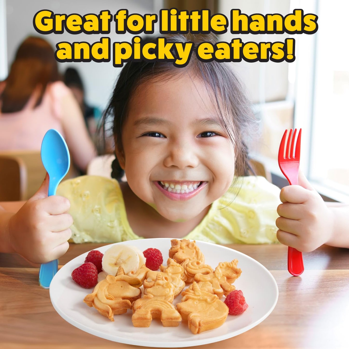 Unicorn Mini Waffle Maker- Creates 7 Different 3D Animal Shaped Waffles in Minutes- A Fun Cool Magical Breakfast for Kids, Girls & Adults- Electric Non-Stick Waffler Iron, Pancake Baker w Recipe Guide