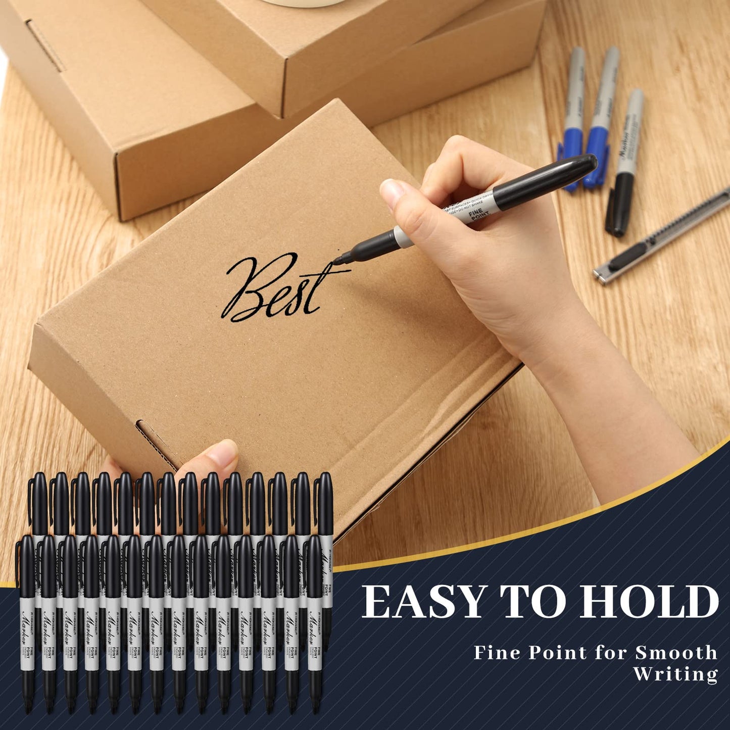 Thenshop 300 Pack Black Permanent Markers Bulk - Fine Point Permanent Marker Quick Drying Waterproof Pens for Doodling Writing Marking Classroom Work on Wood Metal Stone Glass, Office School Supplies