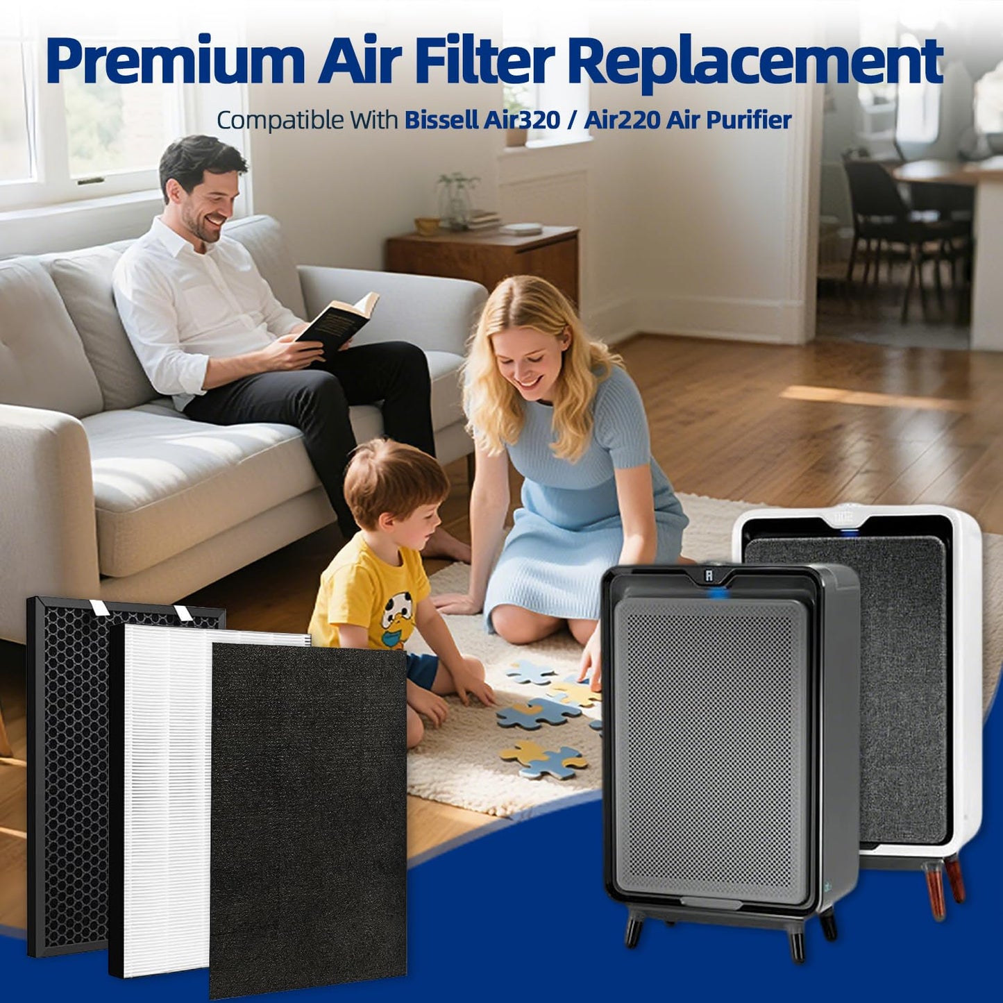 2 Sets Air220 Air320 Replacement Filter Compatible with Bissell air220(2609A) air320(2768A) air320 Max(2847A) Air Purifier - 3 in 1 Pleated + Pre-Filters & Activated Carbon - Part NO.2677 2678 2804