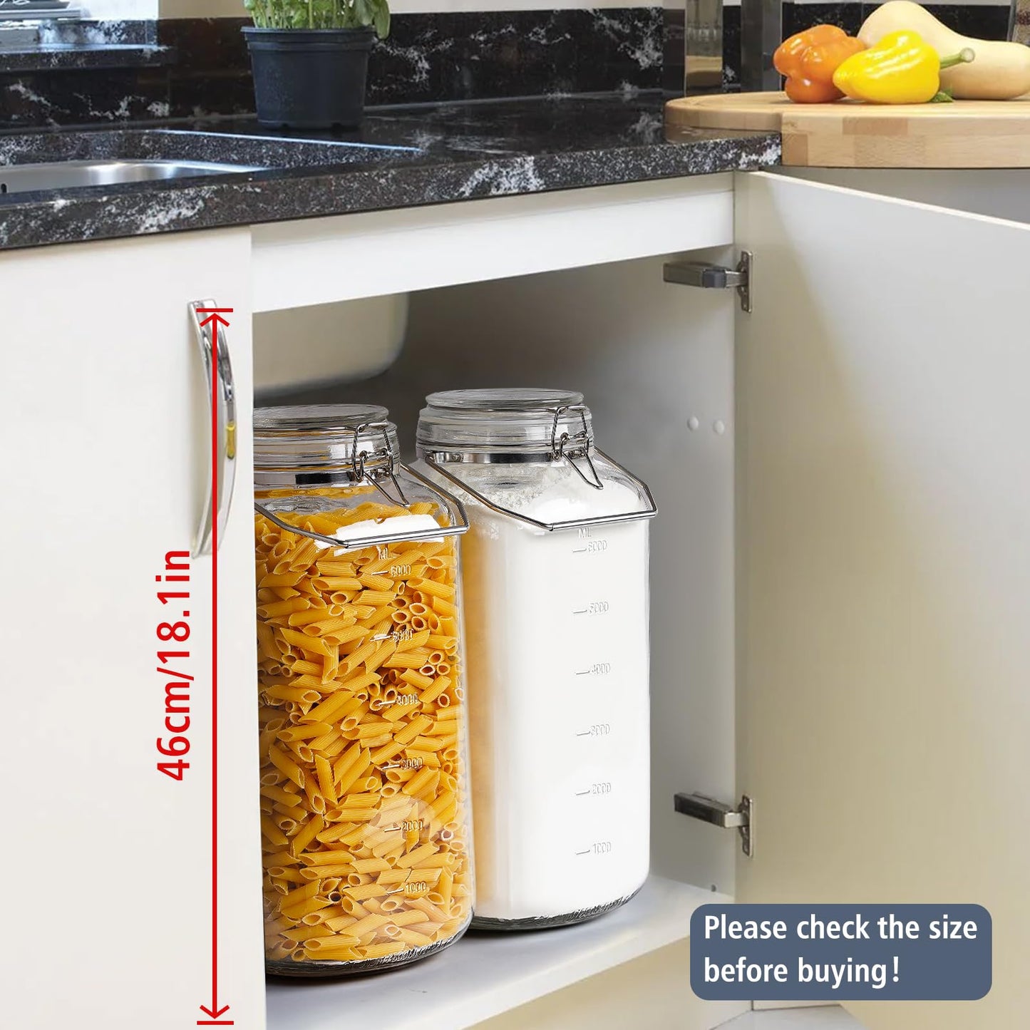 [Upgrade] 2 Gallon Glass Jars with Airtight Lids, 7400 ml Large Wide Mouth Glass Mason Jars with Stainless Steel Handle, Big Storage Jars with Lids, 2 Scale Markings Cereal Containers Storage