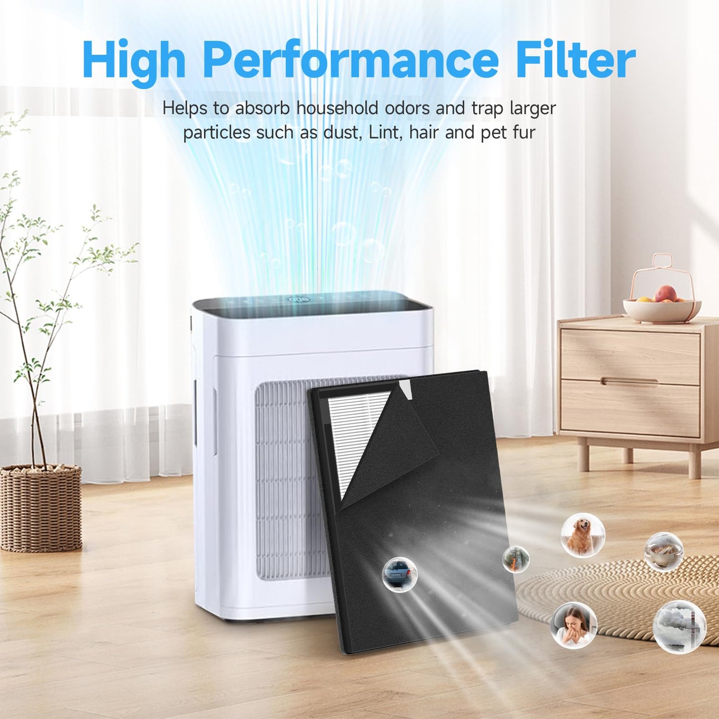 4 Pack True HEPA Replacement Filter Compatible with AMEIFU F3 & Dr.Prepare DAP01 Air Purifier, Double-Sided Filters for Home Large Room with Washable Pre-filter