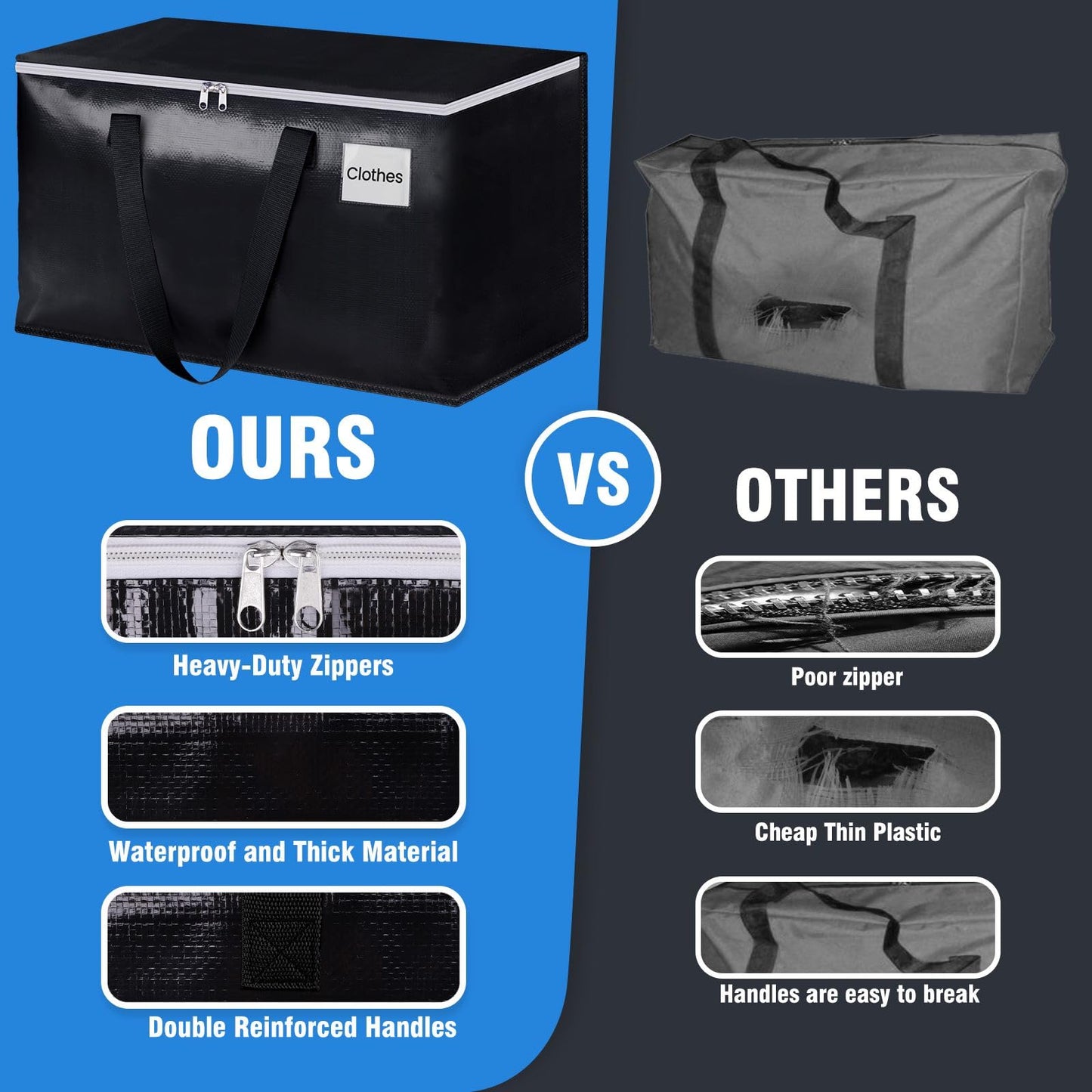 BlissTotes Moving Bags, Heavy Duty Moving Boxes with Zippers Top and Sturdy Handles, Storage Bags for Space Saving and Packing, Collapsible Moving Supplies, Storage Totes (125L, 8-Pack, Black)
