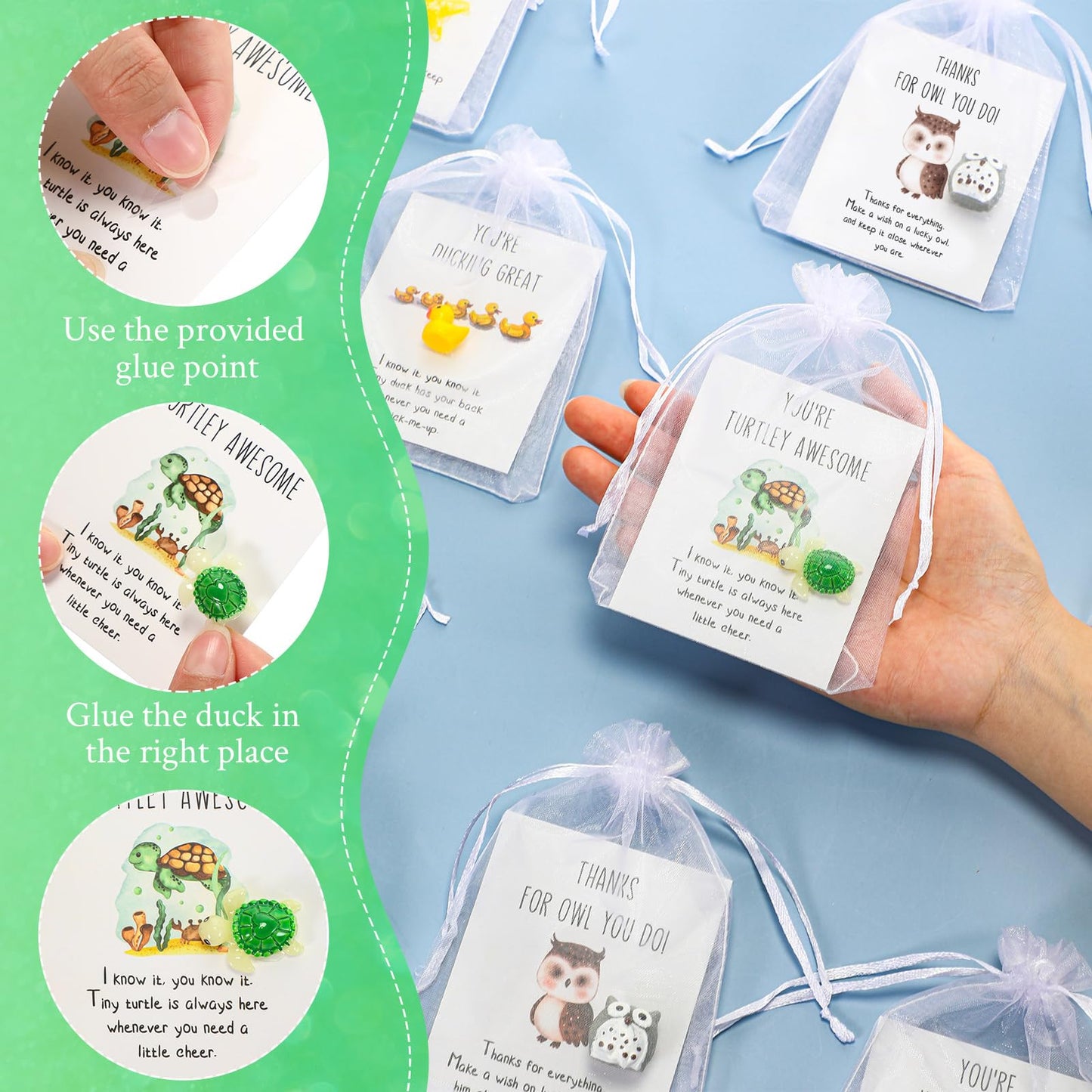 Fumete 200 Set Employee Appreciation Gifts Bulk for Coworkers End of Year Graduation CNA Week Funny Resin Animal with Pun Inspirational Note Cards Office Staff Thank You Gift
