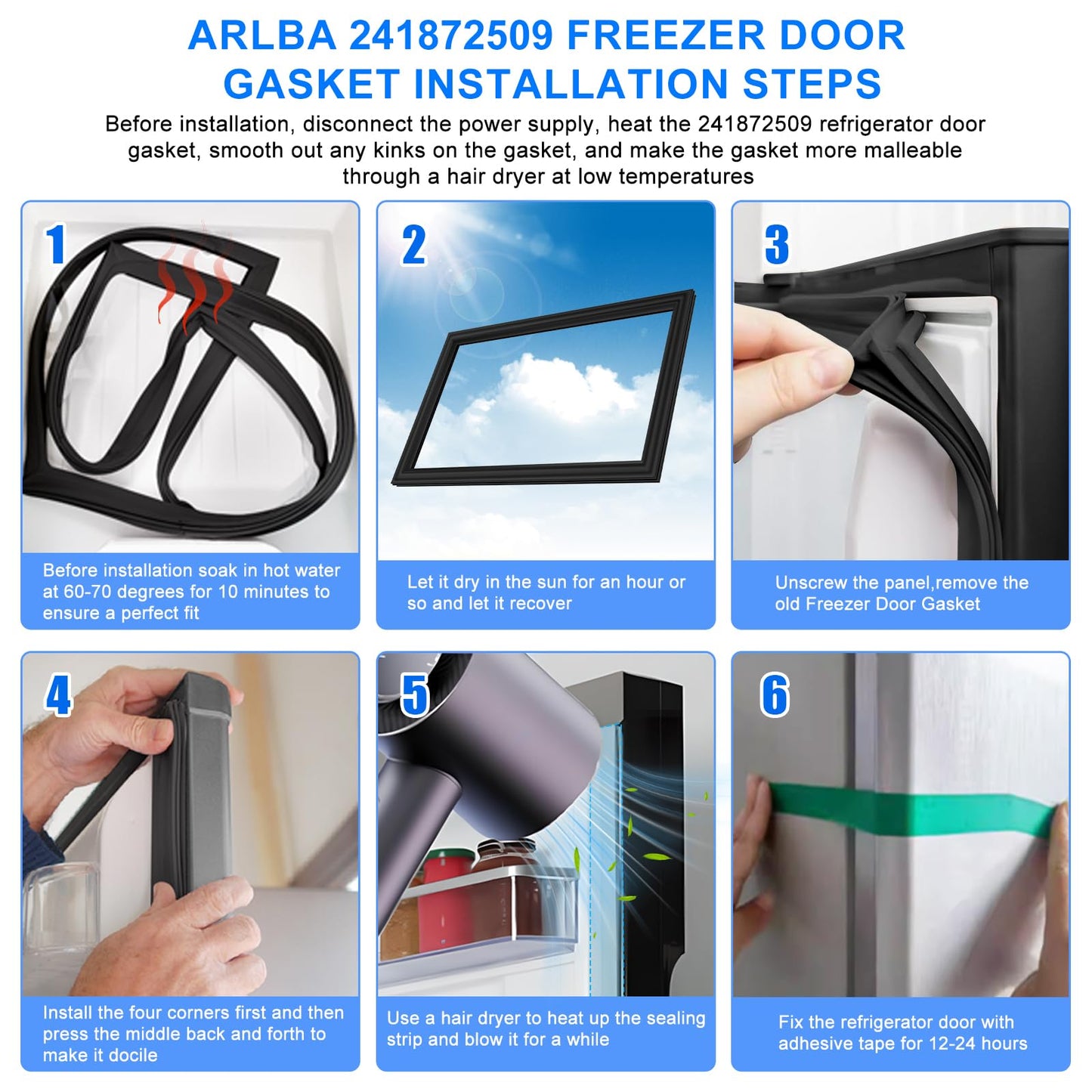 Upgraded 28.74"x17.91" 241872509 Refrigerator Freezer Door Gasket Replacement Part Compatible with Frigidaire Electrolux Freeze Door Seal Gasket 240542109 240542121 1379485 AP4315906 PS2331949 Black