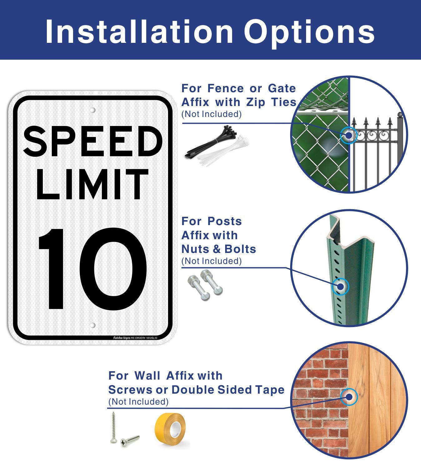 (4 Pack) Speed Limit 10 MPH Sign, Slow Down Sign, Traffic Signs,18 x 12 Inches Engineer Grade Reflective Sheeting, Rust Free Aluminum, Weather Resistant, Waterproof, Durable Ink, Easy to Mount