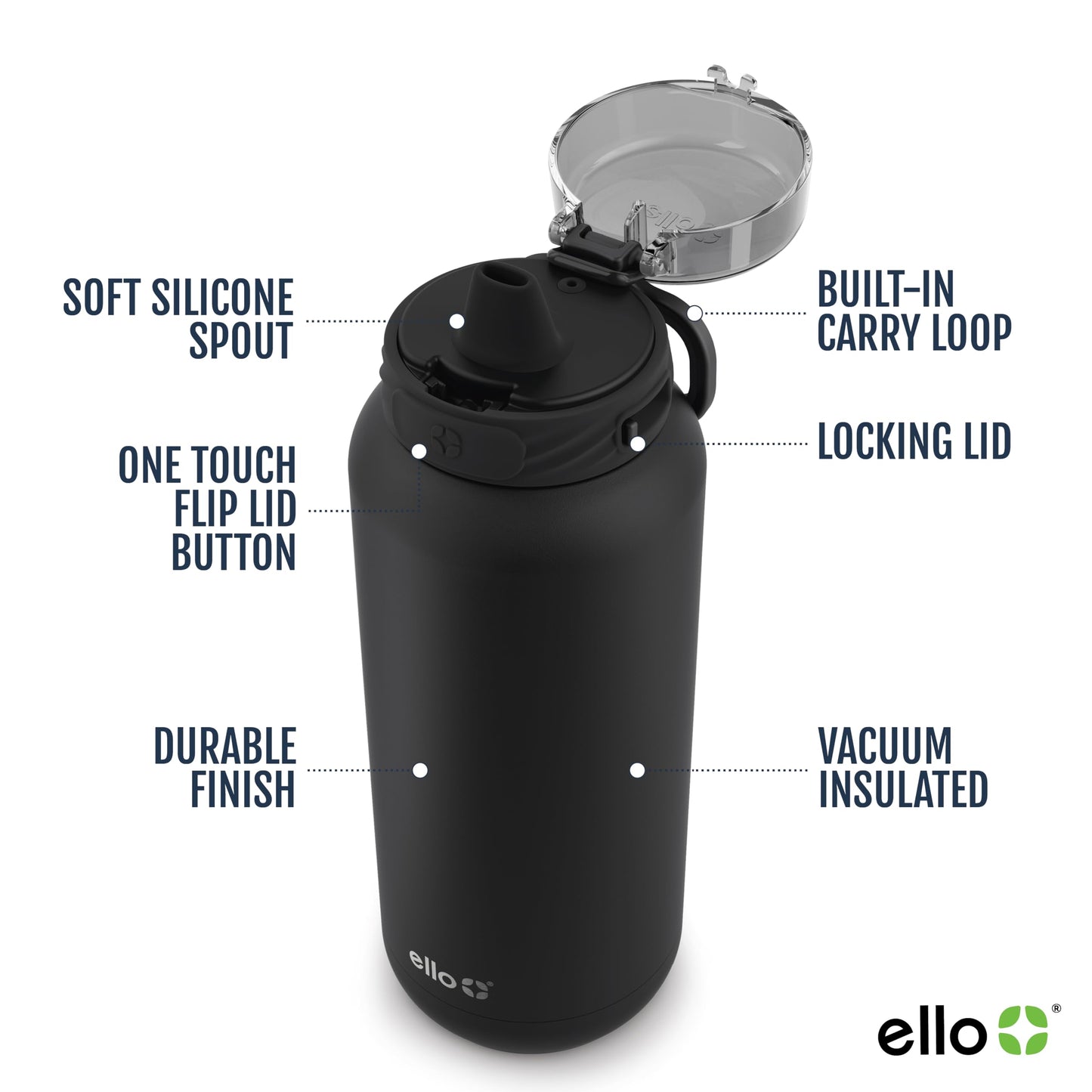 Ello Cooper 22oz Stainless Steel Water Bottle Vacuum Insulated with Straw and Carry Handle, Leak Proof Locking Lid with Soft Silicone Spout, Fits Car Cupholder, Dishwasher Safe, Figgy Pudding