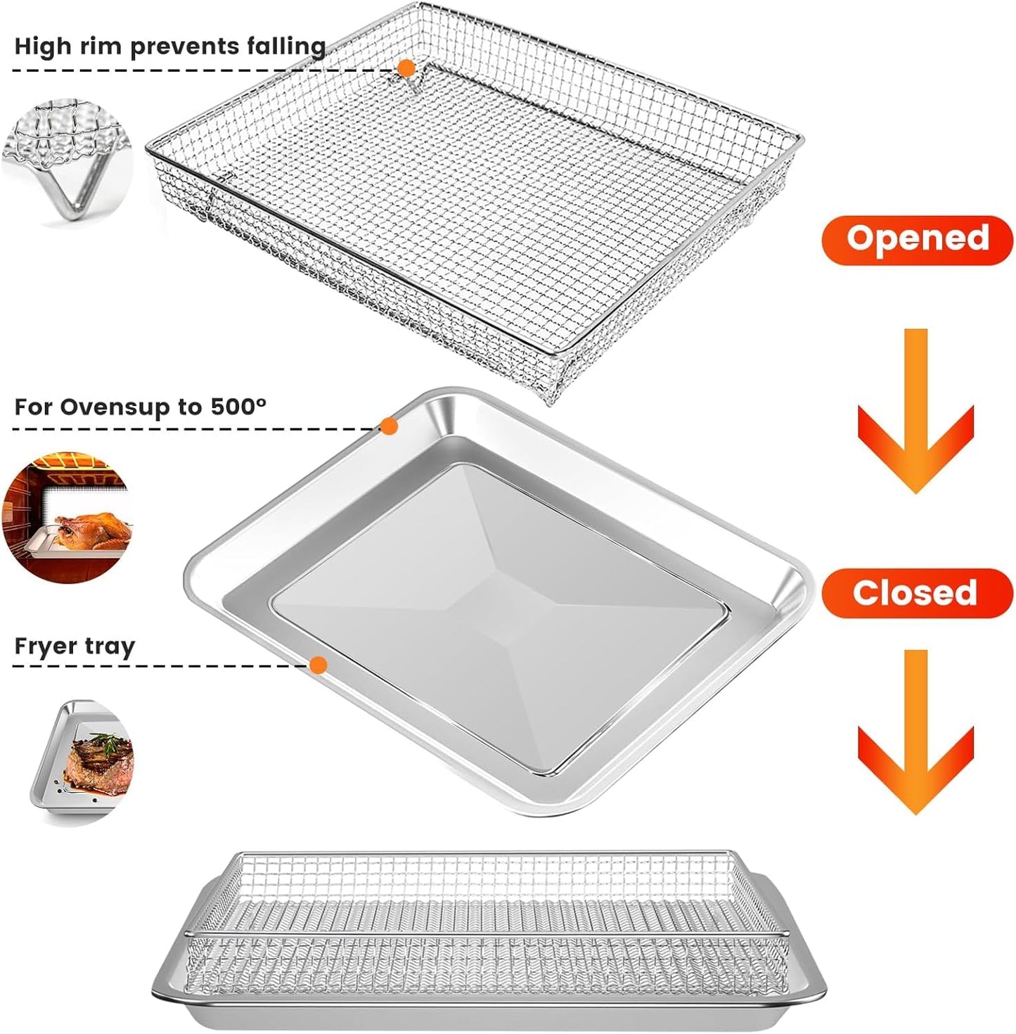 Air Fryer Basket Tray Replacement 2Pack for Cuisinart TOA-60 TOA-65 TOA-70, 2pcs 12.4 * 11'' Mesh Steel Basket Wire Rack Accessories, Dishwasher Safe