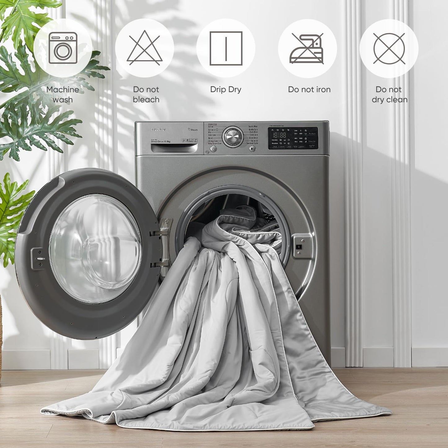 Snuggle Sac Natural Viscose Cooling Comforter Queen Size, Lightweight Breathable Silky Cooling Bedding with Q-Max>0.45 for Bedroom, Home Decor, Hot Sleepers & Night Sweats, Cool Gray 90"x90"