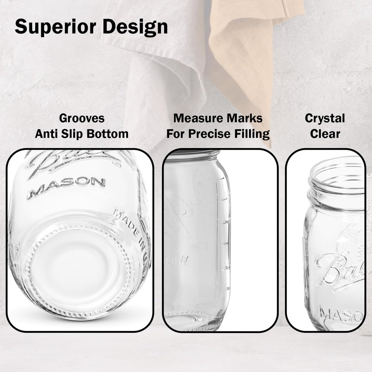 Ball Regular Mouth Mason Jars 16 oz. (12 Pack) - Pint Size Jars with Airtight Lids and Bands for Canning, Fermenting, Pickling, Meal Prep or DIY Decors and Projects Bundled with Peaknip Jar Opener